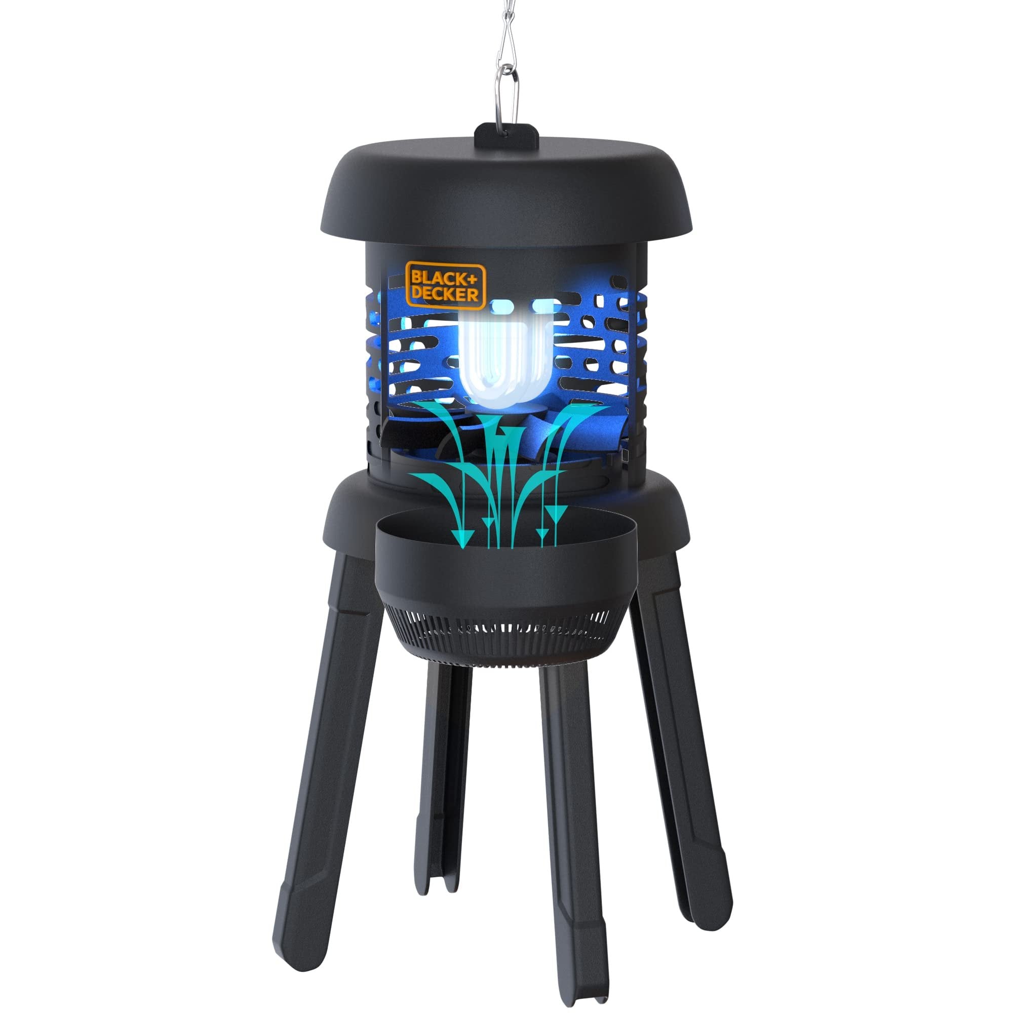 Black+Decker Fly Traps for Indoors- Fruit Fly & Mosquito Trap- Bug Catcher & Mosquito Killer- 3 Way Gnat & Moth Trap with Stand- Bright UV Light Attractant Fan for Outdoors
