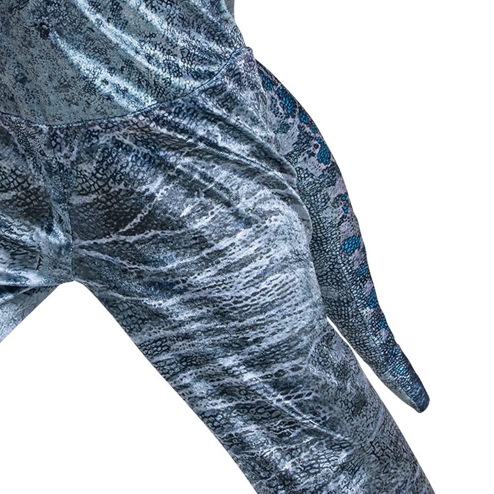 Jurassic World Blue Velociraptor Costume for Kids, Dinosaur Outfit with Headpiece and Detachable Tail, Kids Size Medium (7-8)