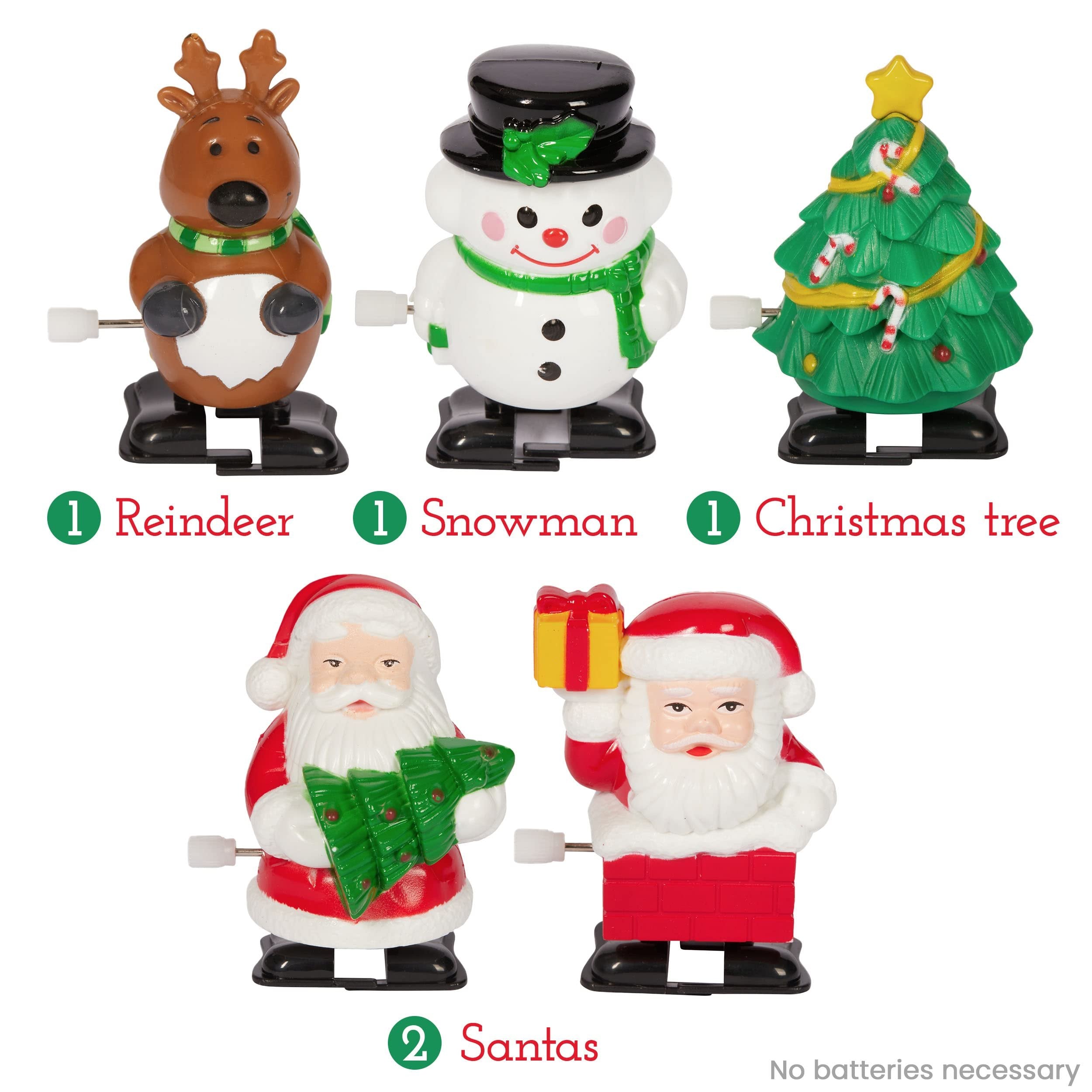 PREXTEX Christmas Wind up Stocking Stuffers- Santas and Snowmen Wind up Stocking Stuffers - Christmas Toys - 2 Santas, 1 Snowman, and 1 Reindeer.
