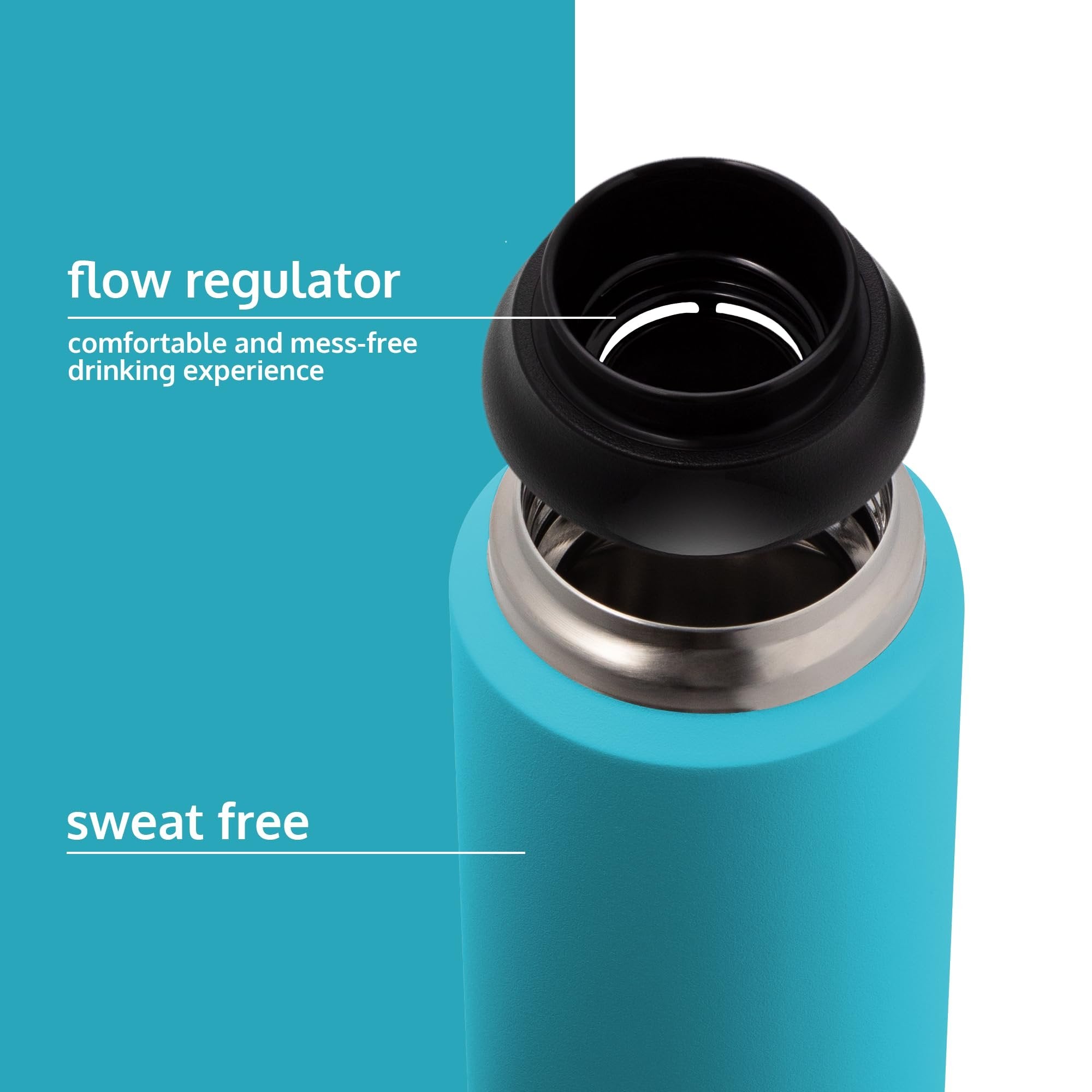 qbottle Insulated Water Bottles with Carabiner Lid - Stainless Steel Water Bottle - Leak Proof Metal Water Bottle - No Sweat - Wide Mouth - Aqua Blue, 27 oz