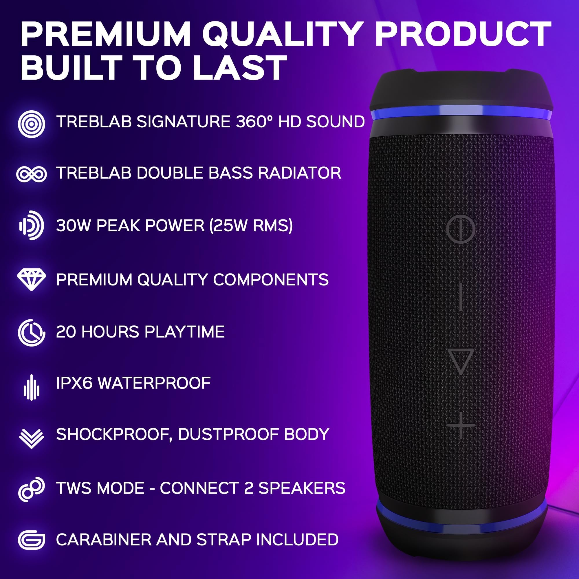 TREBLAB HD77 Blue - Bluetooth Portable Speaker