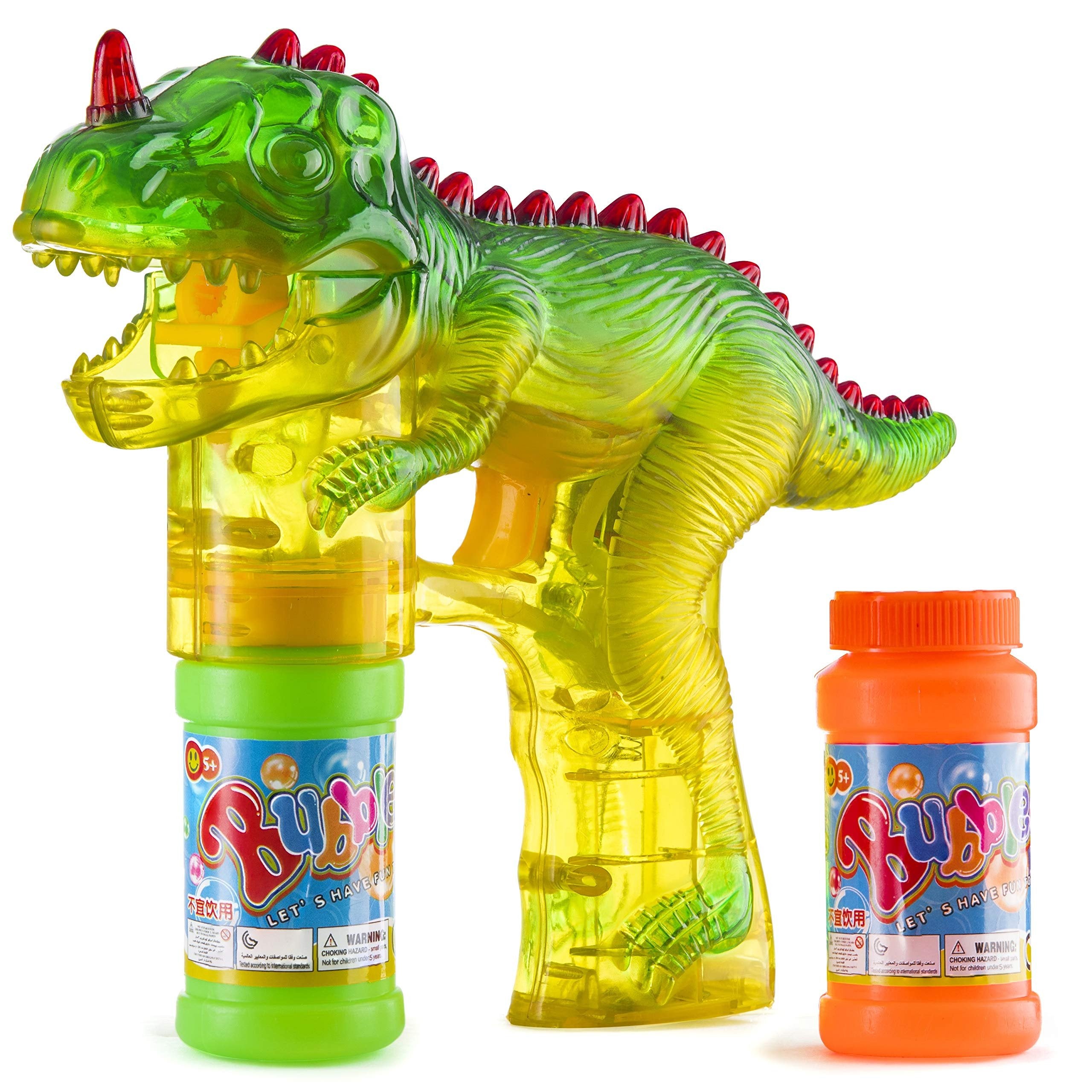 Prextex Dinosaur Bubble Gun Toy w/LED Light and Dinosaur Sounds | Bubble Machine Guns for Toddlers, Kids, Adults | Bubble-Maker Toys | Party, Easter, Birthday Gifts Bubbles | Kid/Toddler Gift Favors