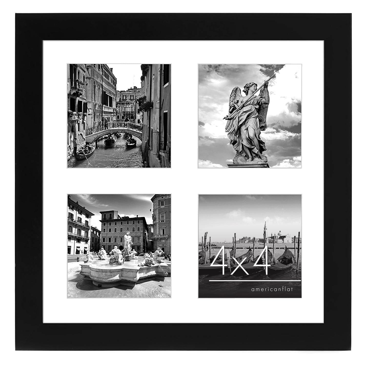 Americanflat 10x10 Collage Picture Frame in Black - Displays Four 4x4 Frame Openings - Engineered Wood Square Picture Frame with Shatter Resistant Glass, and Includes Hanging Hardware for Wall