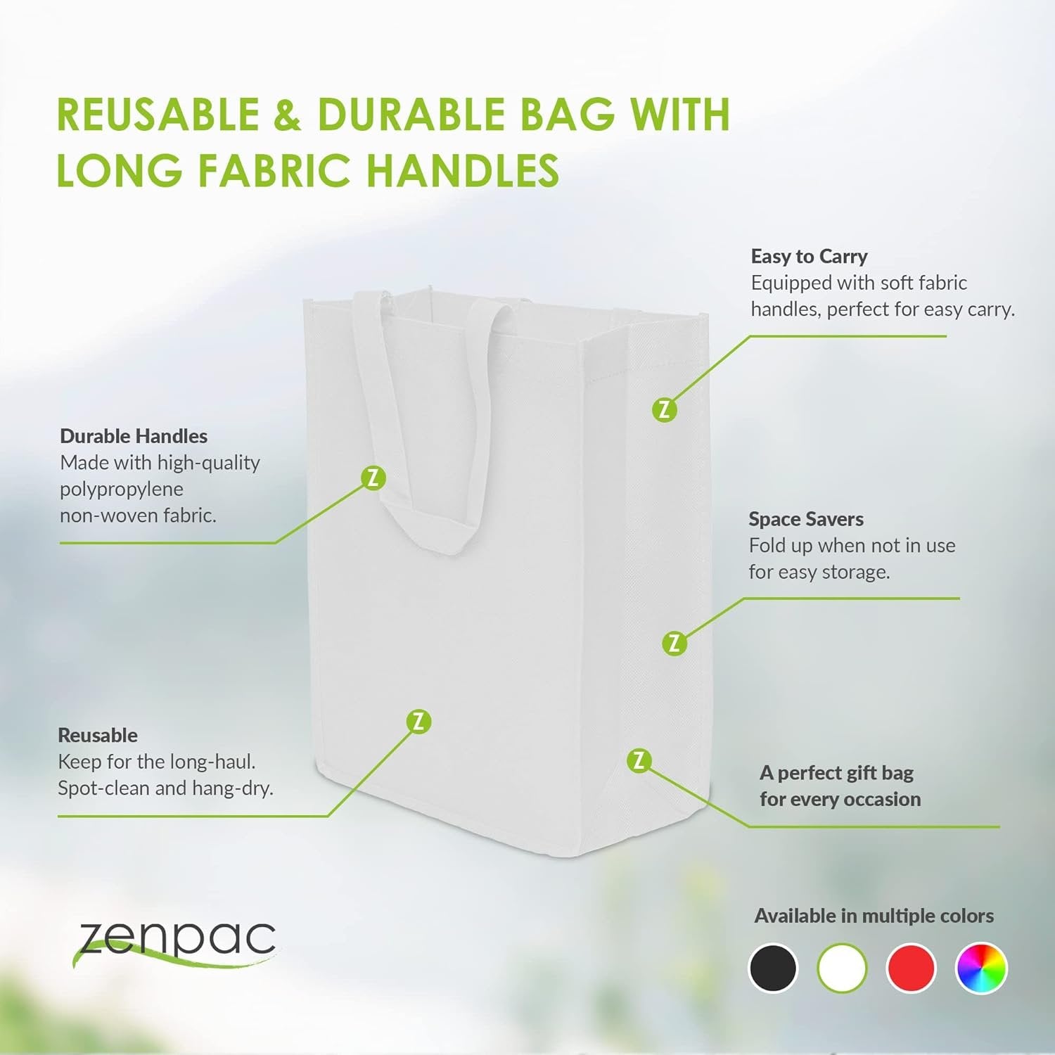 Reusable Bags - 12 Pack Medium White Heavy Duty Tote Bag with Handles, Blank Totes with Durable Stitched Handles for Grocery Shopping, Gifts, Retail, Small Businesses, Boutiques, Bulk - 10x5x13