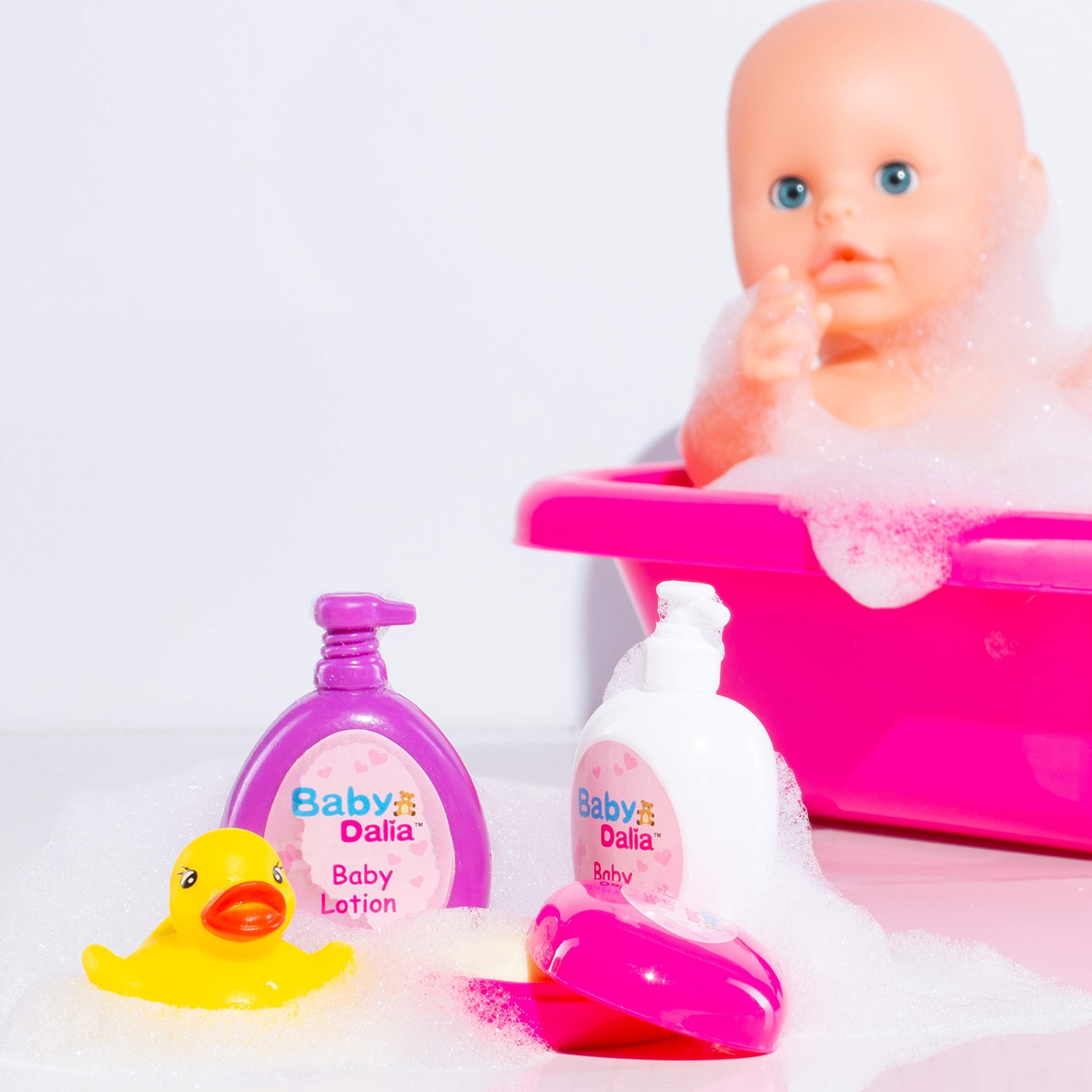 PREXTEX 8 Piece Baby Doll Bathtub Set with Doll, Crib-Shaped Bathtub, Robe and Bath Toys Accessories - Baby Dalia Dolls Bathing Gift Toy Alive-Like Set for Boys and Girls