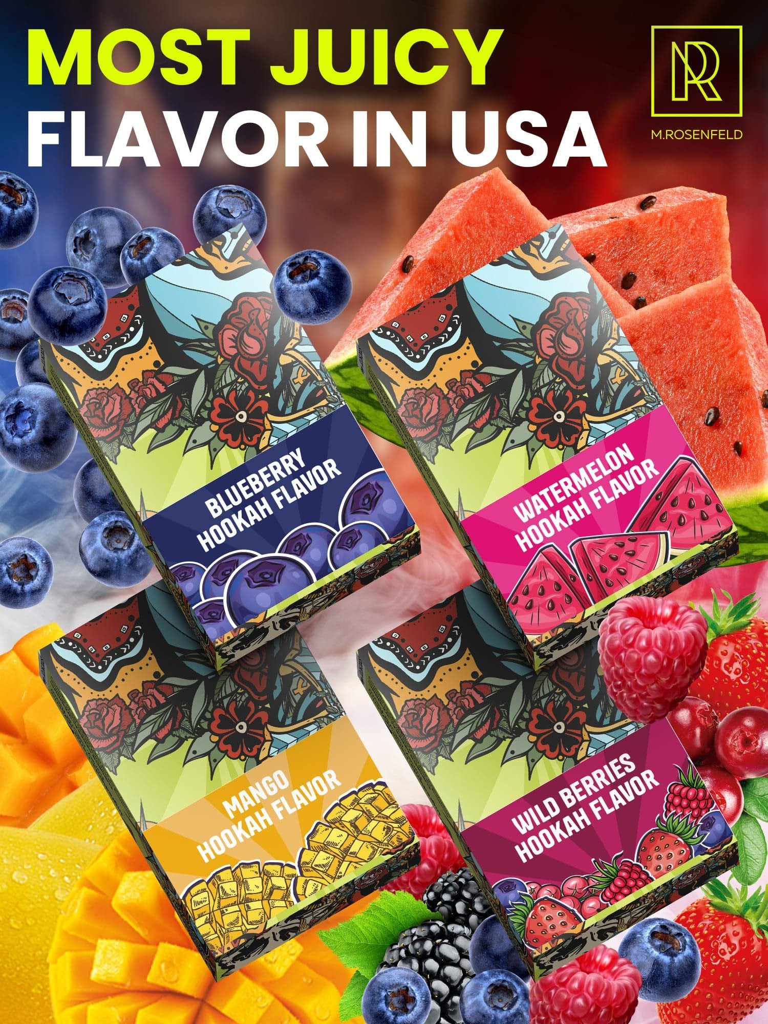 Shisha Hookah Flavors Nicotine Free - Hookah Shisha Flavors 3 x 1.75 oz (50 g) Hookah Flavors Set for your Hookah Bowl (Blueberry - Watermelon - Mango) Pack of 3 - Try these Tobacco Free Shisha