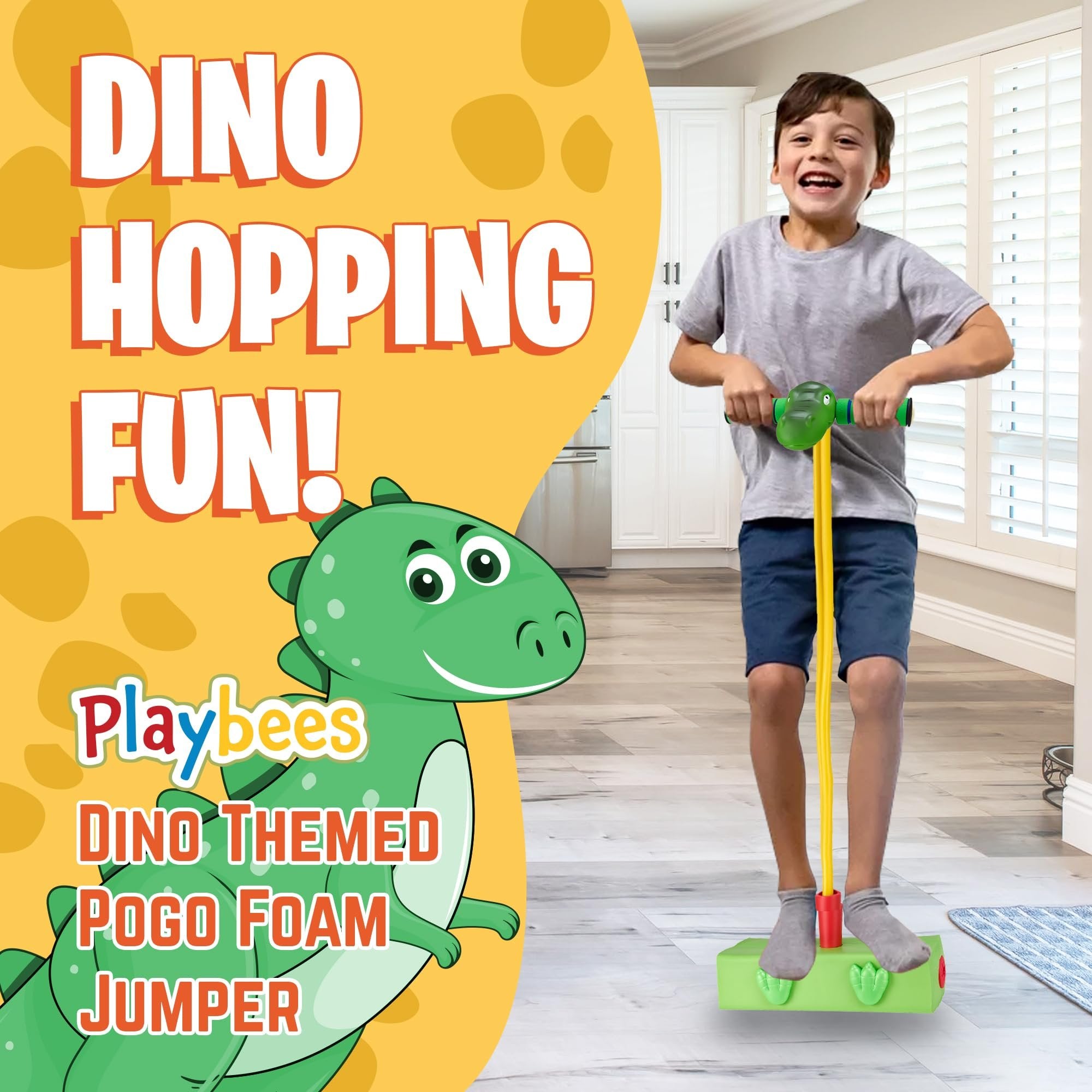 Playbees T-Rex Foam Pogo Stick - Jumper for Kids 3-7 Years, Coolest Toys for 5 Year Old Boy, Dinosaur Themed Bungee Pogo Stick - Inside & Outside Fun, Pogo Stick for Kids Age 5 and Up