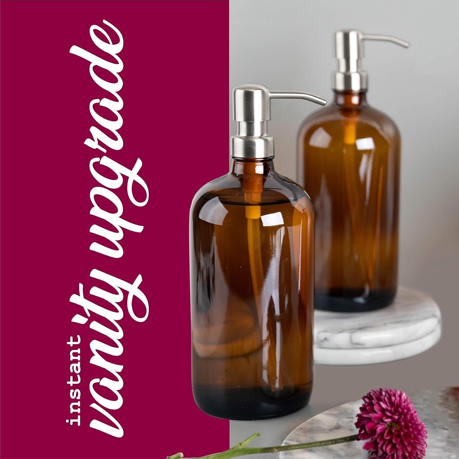 Kitchentoolz Large Pump Bottle - 32 Ounce Shampoo and Soap Dispenser - Amber