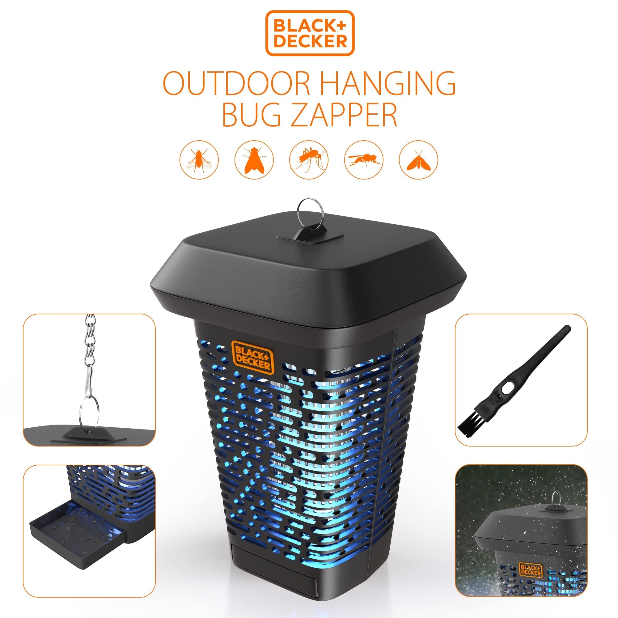 BLACK+DECKER Bug Zapper Indoor- Mosquito zapper- Mosquito killer- Fly zapper 1 Acre Outdoor Coverage for Home, Garden & More, Free Bulb Included