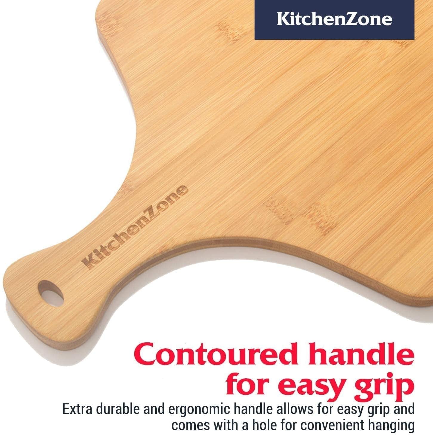 Kitchen Zone Bamboo Pizza Peel, Durable Wooden Pizza Board with Handle to Use as Serving Tray, Cutting Board