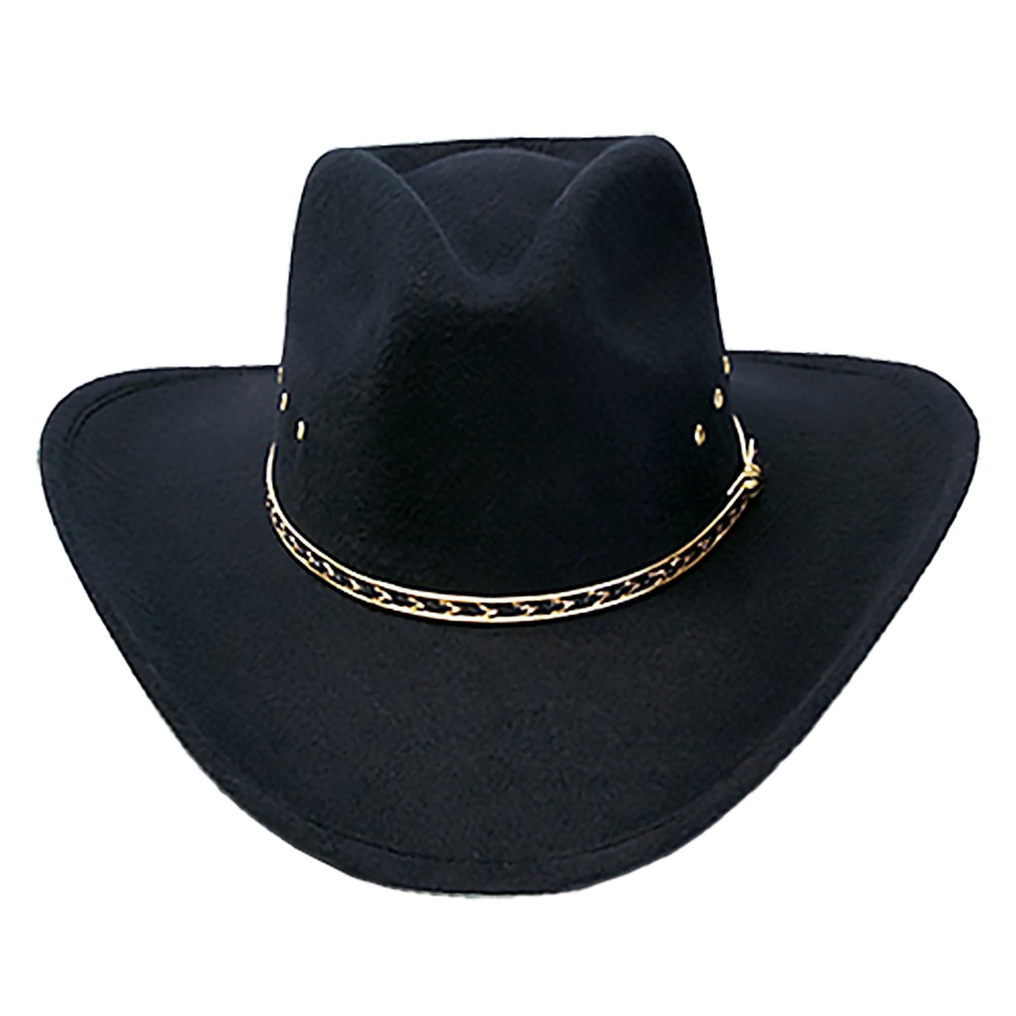 Western Pinch Front Faux Felt Cowboy Hat - Black Elastic Band L/XL