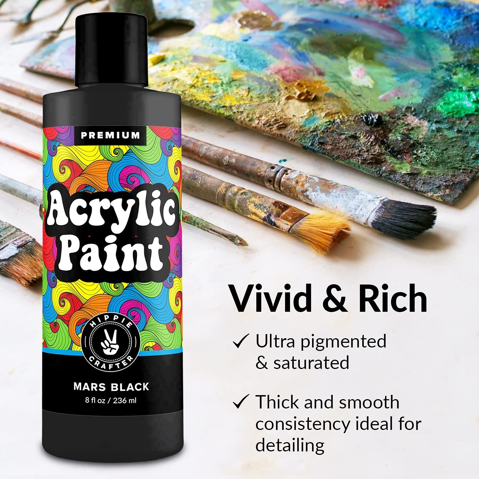 Black Acrylic Paint Premium Colors Paint Acrylic | Art Paints for Canvas and Outdoor Painting 8oz 236ml Bottle Mars Black