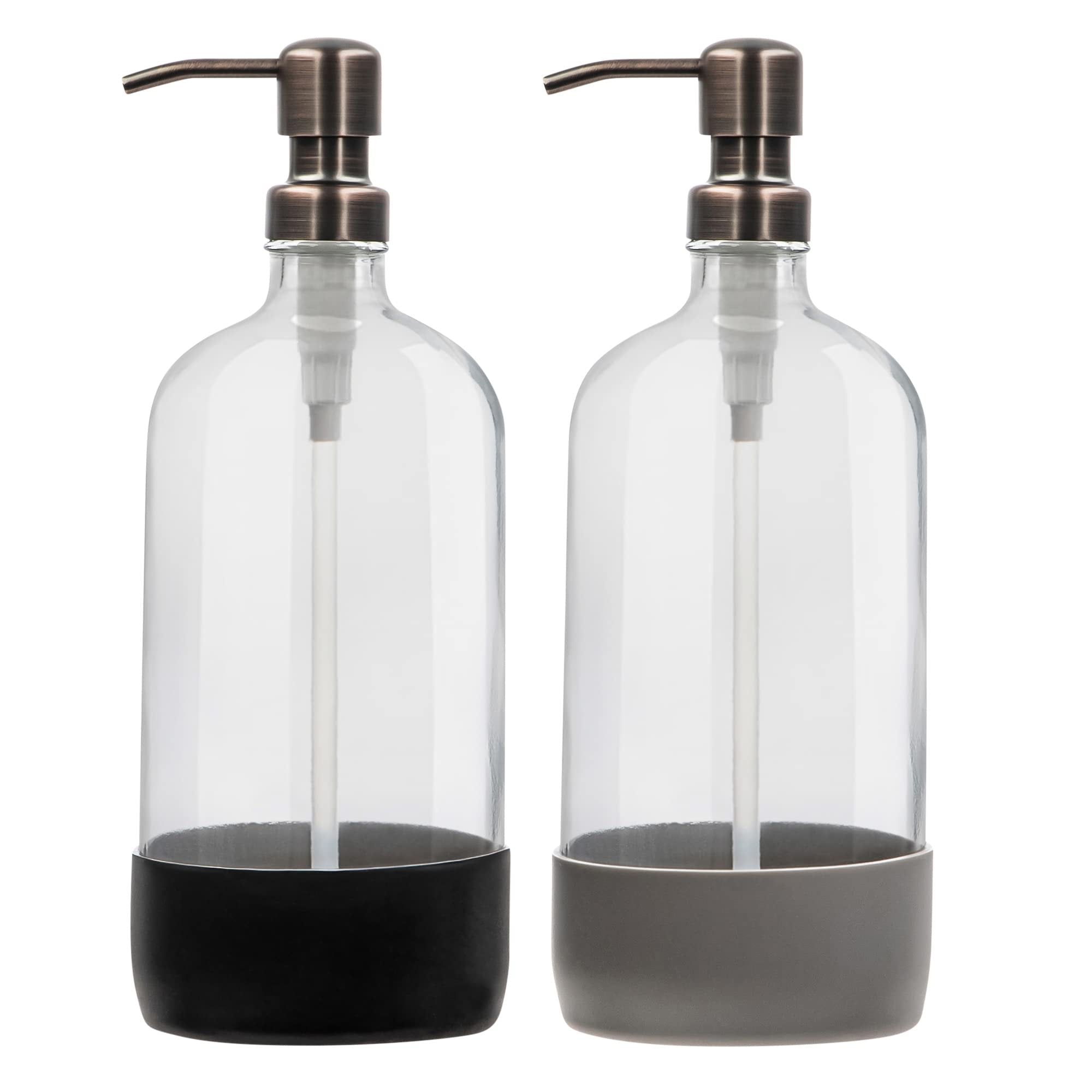 32 oz Glass Pump Bottle Rustproof Stainless Steel Pump, Funnel, and Lids. Modern Farmhouse Vintage Jar, Large Glass Shampoo Bottles with Pump and Laundry Soap Dispenser - Copper