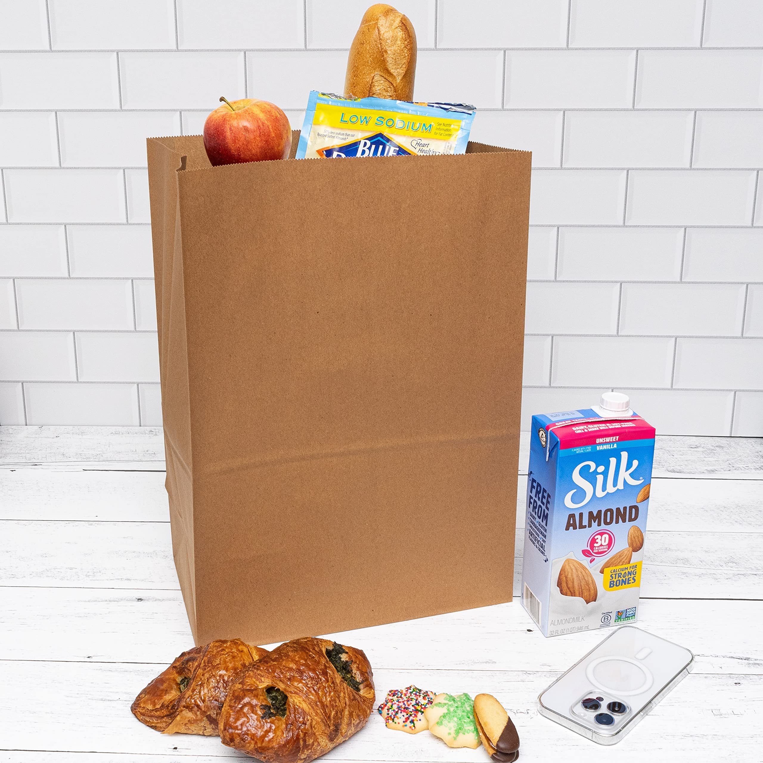 Brown Paper Bags - Extra Large Kraft Paper Shopping Bags, SOS Grocery Bags in Bulk for Lunch Bags, Food, Bread Bags, Delivery & Take Out, Deli, Bakery, Grocery Store, Small Business Use - 12x7x17