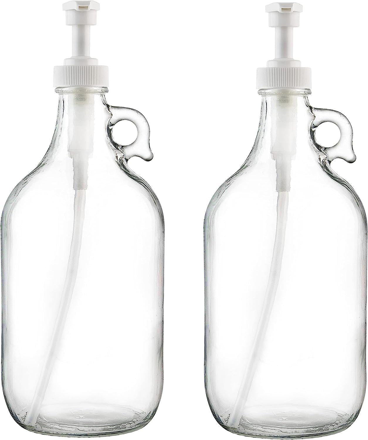 Half Gallon Glass Pump Dispenser Bottle, Large Jug with Pump for Laundry Soap Dispenser, Liquid Detergent, Fabric Softener, Syrup Pump - 64 oz Capacity - by Kitchentoolz