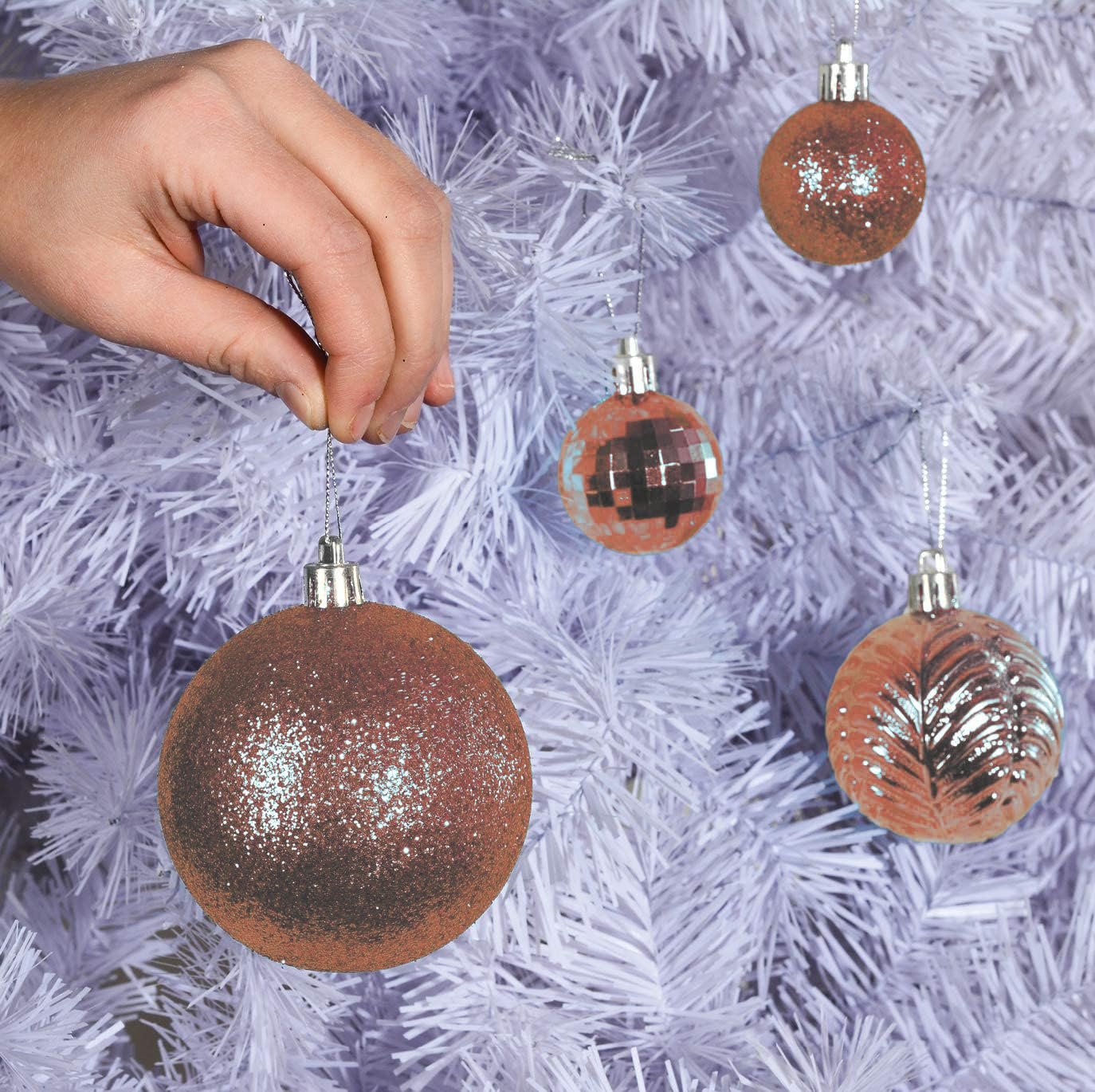 PREXTEX Champagne Christmas Ball Ornaments (36 pcs) - Shatterproof Xmas Tree Decorations with Hanging Loop in 6 Styles and 3 Sizes