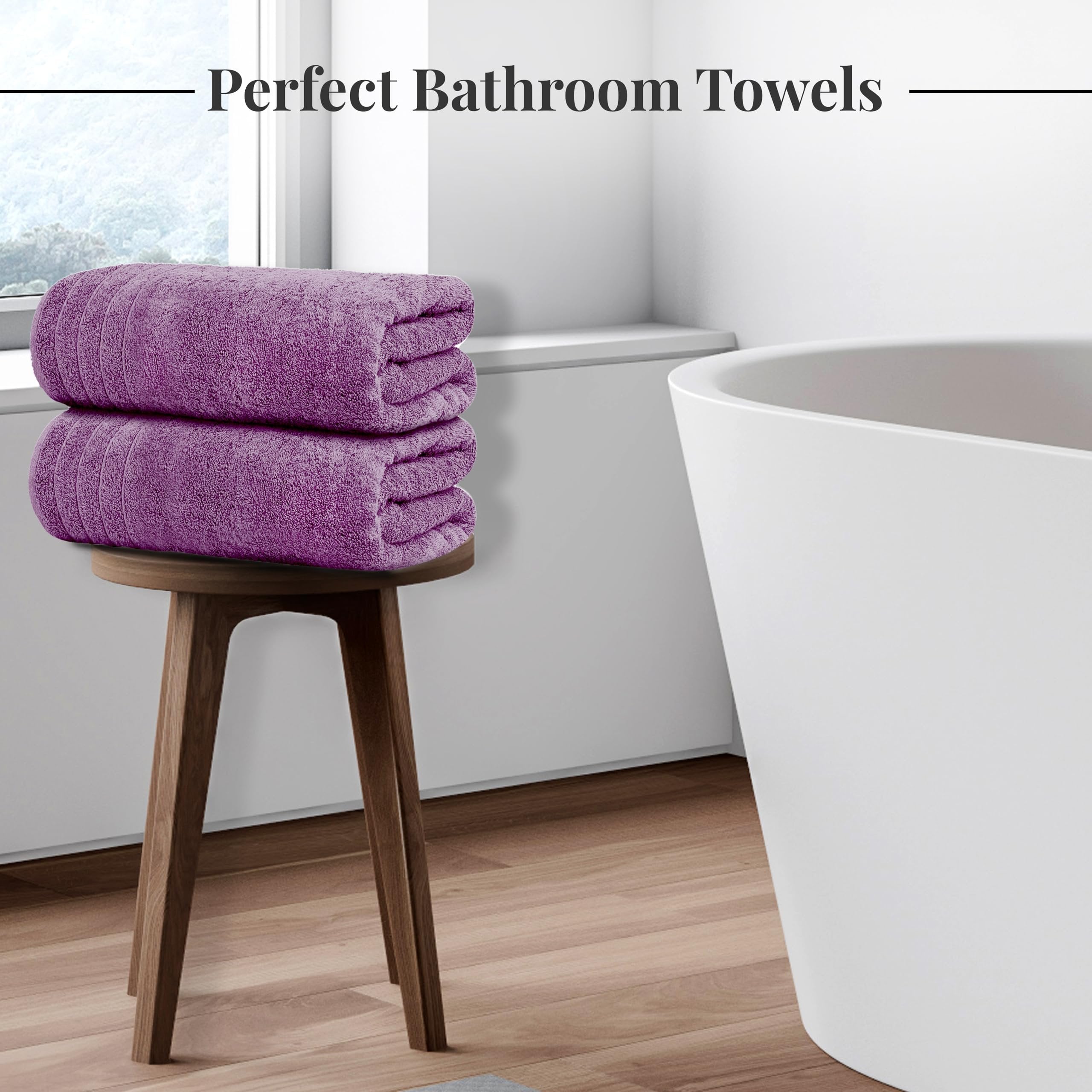 Tens Towels Large Bath Towels, 100% Cotton, 30 x 60 Inches Extra Large Bath Towels, Lighter Weight, Quicker to Dry, Super Absorbent, Perfect Bathroom Towels (Pack of 4, Plum)