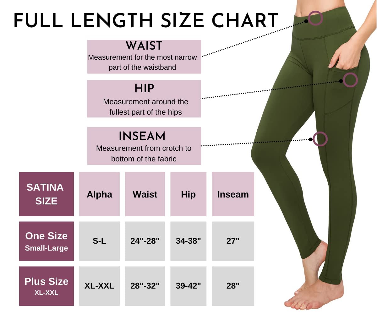 SATINA Womens High Waisted Leggings with Pockets -, Leggings for Regular & Plus Size Women, 3 Inch Waistband, Olive, One Size