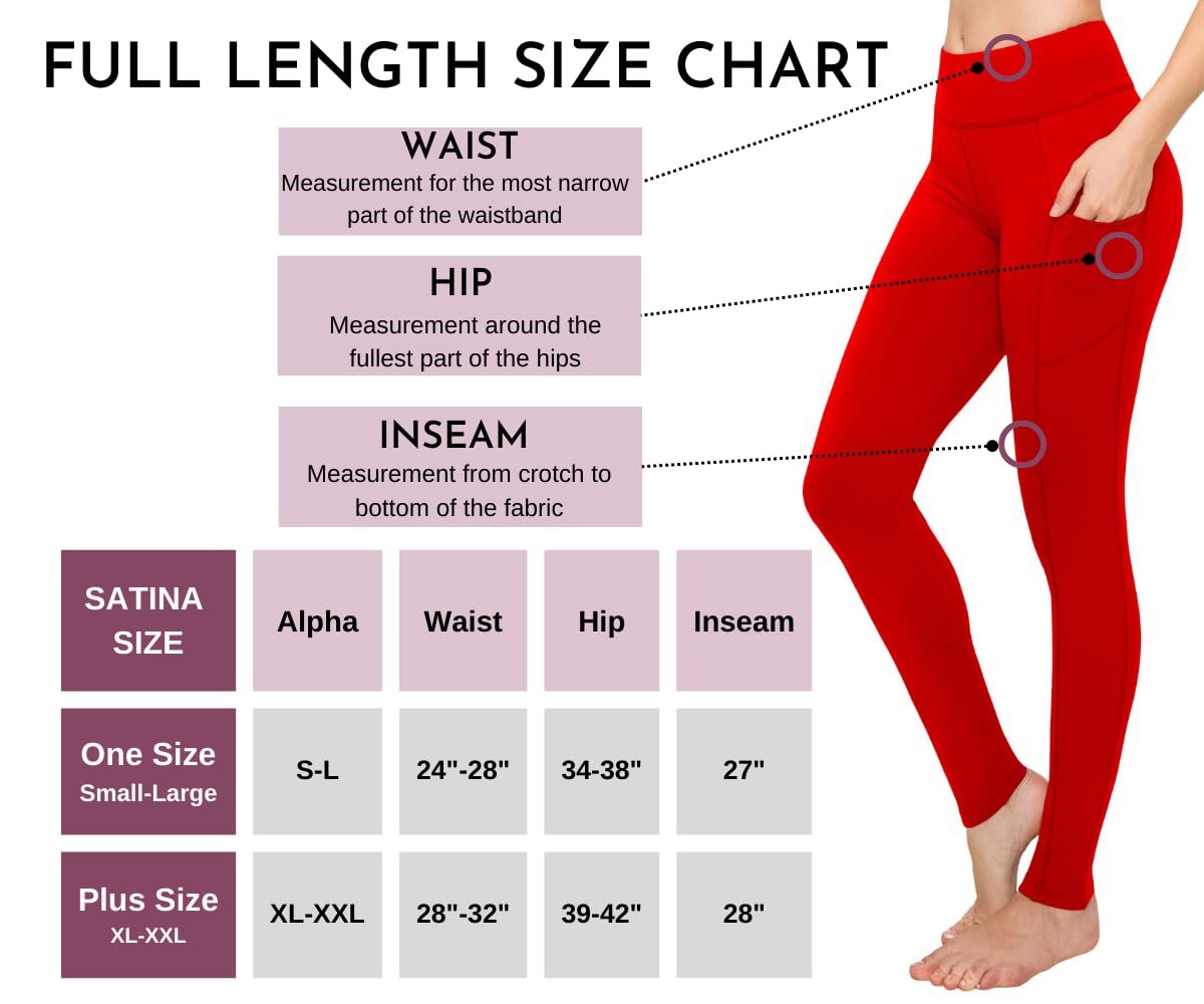 SATINA Womens High Waisted Leggings with Pockets -, Leggings for Regular & Plus Size Women, 3 Inch Waistband, Red, One Size