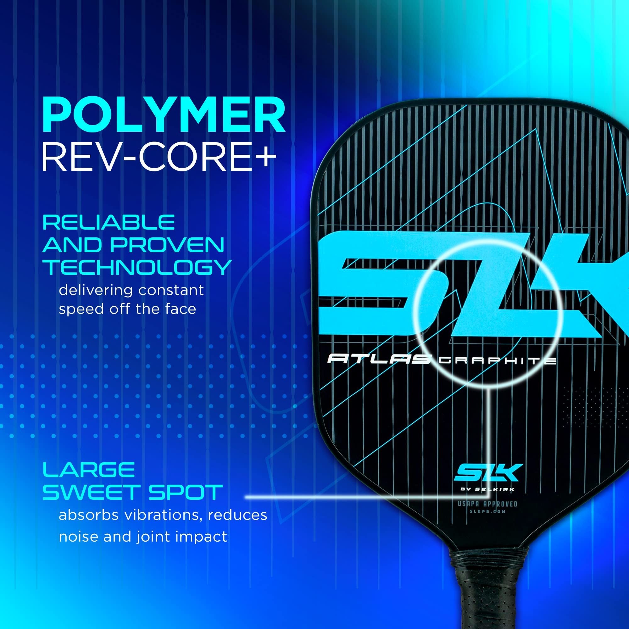 SLK Atlas Pickleball Paddle | Graphite Pickleball Paddle Feature a G5 Control Graphite Face & Polymer Rev-Core+ | Designed in The USA | The Perfect Starter for Any Upcoming Pickleball Player