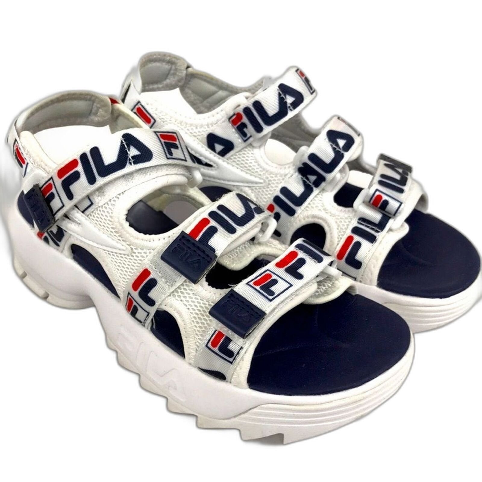 Fila Womens Disruptor Sandals White Navy Red 6 US