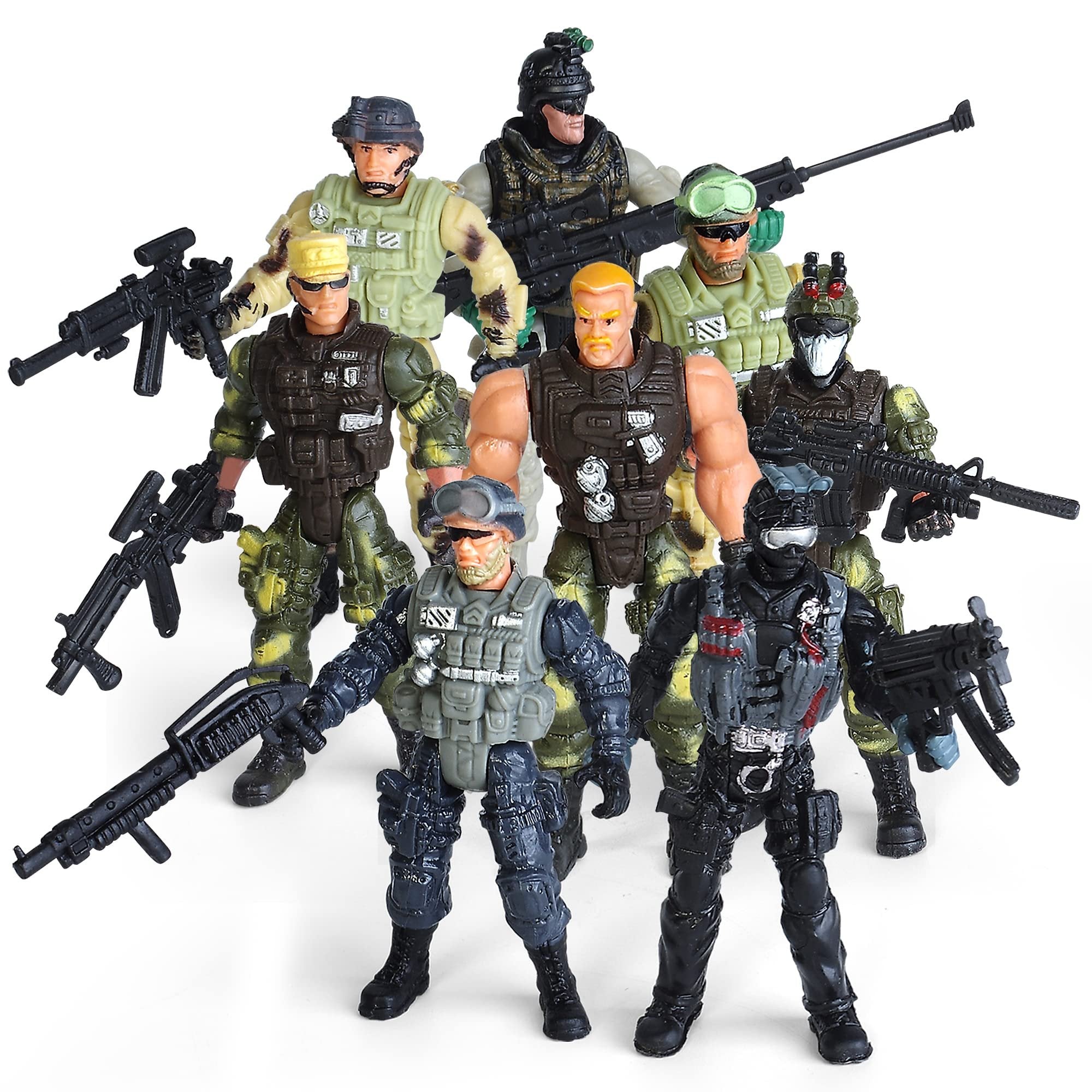 8-Pack Military Toy Soldiers Action Figures Playset, US Army Men and SWAT Team with Military Weapons Accessories for Kids Boys Girls