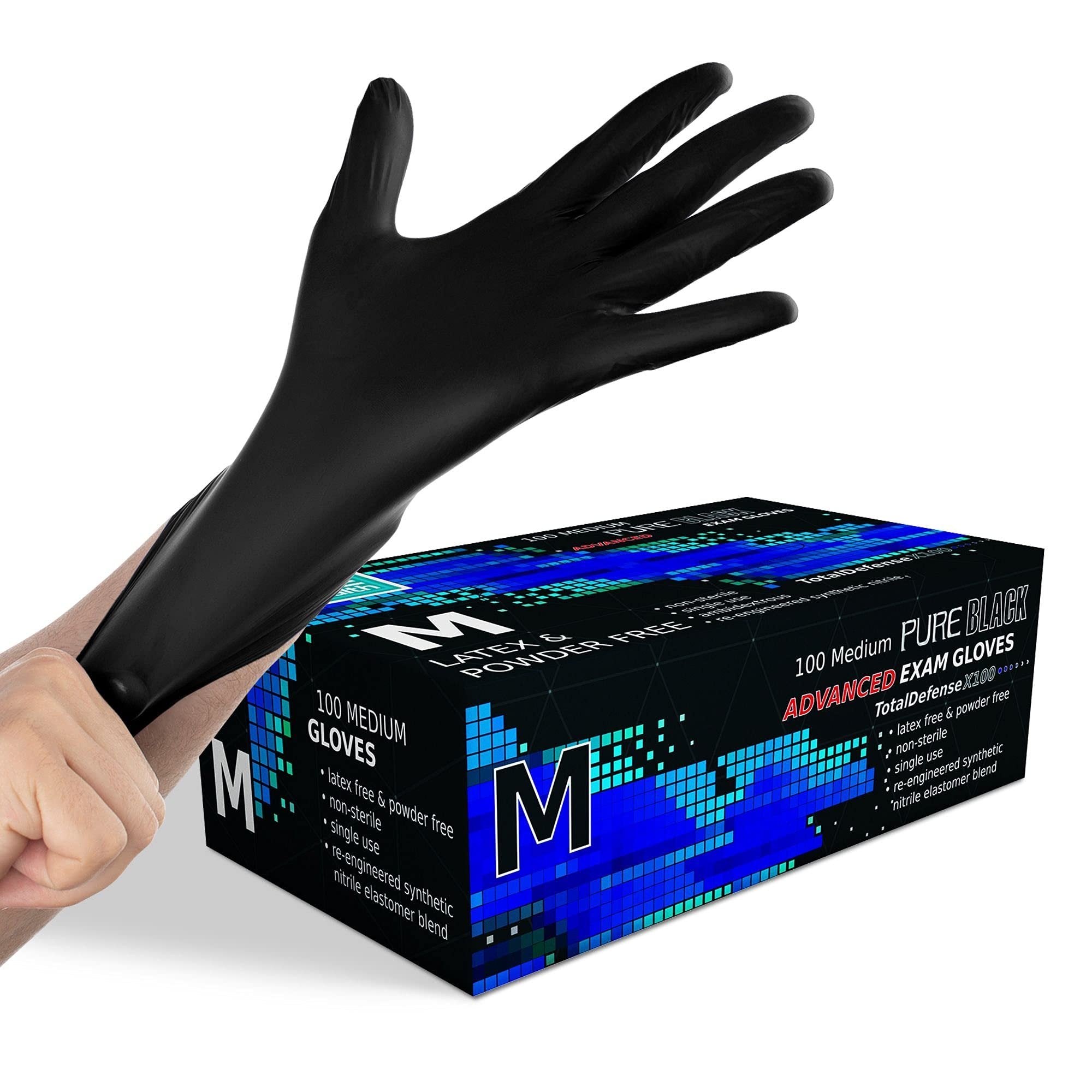 Dre Health Synthetic Nitrile Black Disposable Gloves Medium -100 PK No Latex Medical Gloves