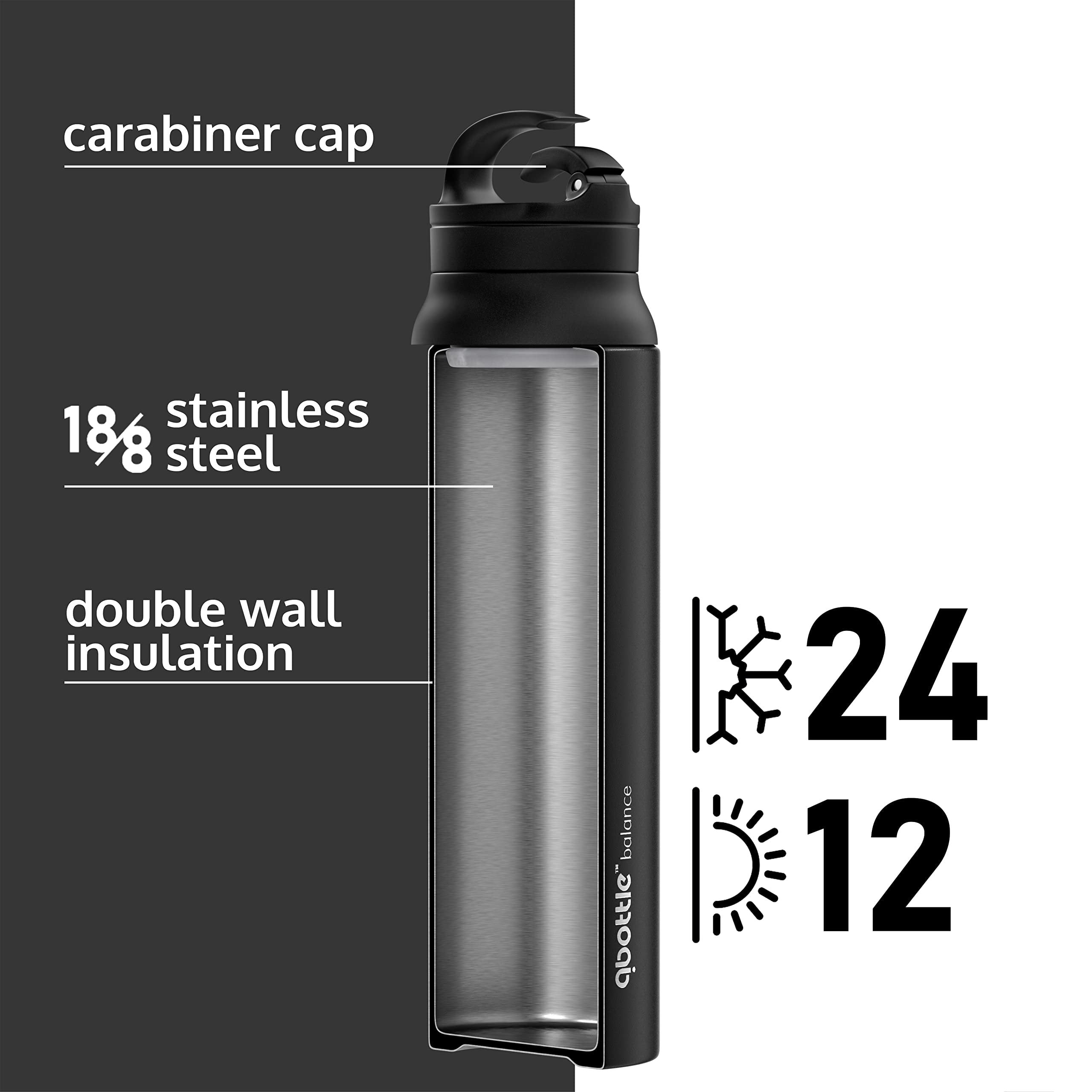 qbottle Insulated Water Bottles with Carabiner Lid - Stainless Steel Water Bottle - Leak Proof Metal Water Bottle - No Sweat - Wide Mouth - Onyx Black, 27 oz