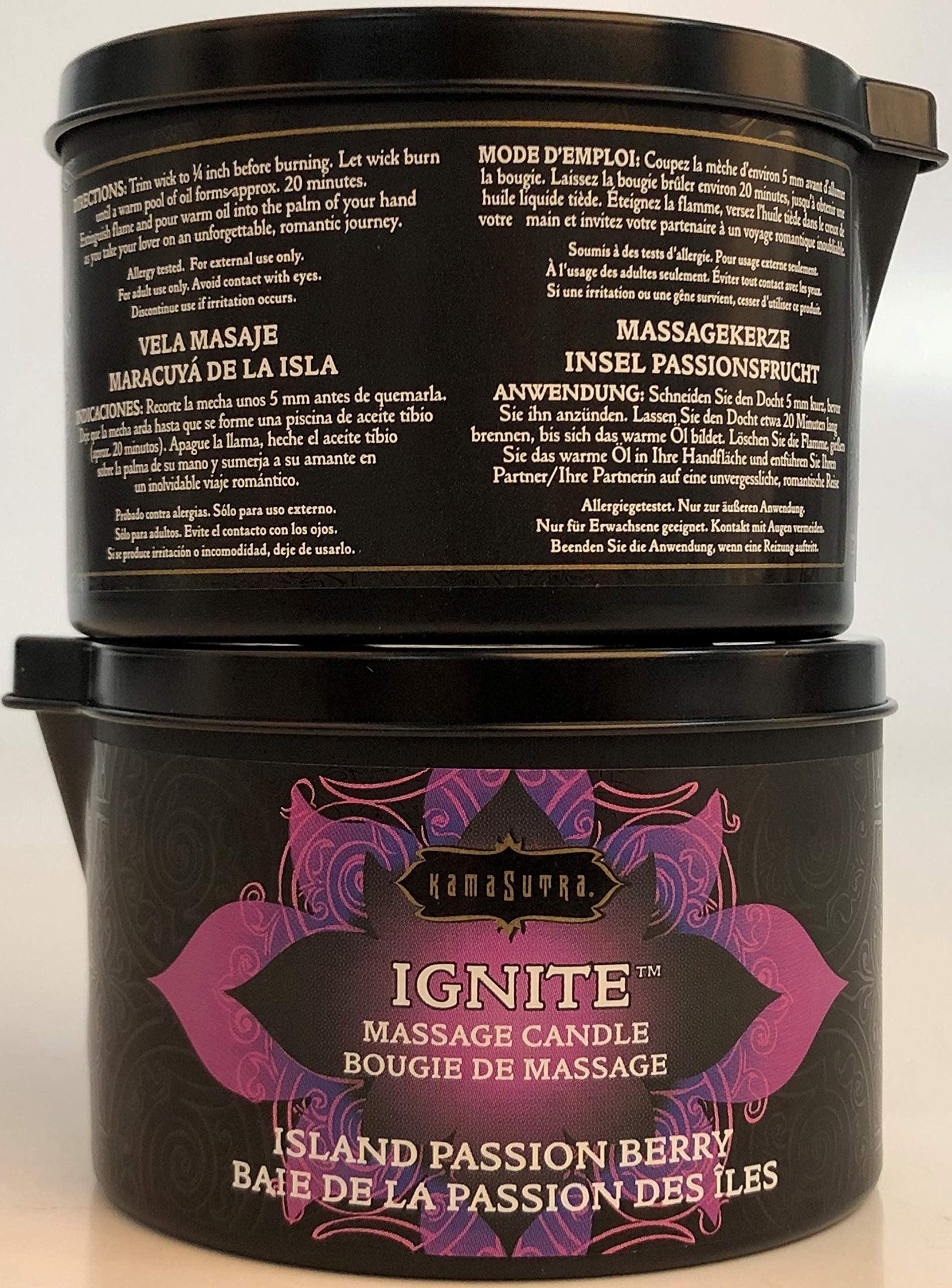 KAMA SUTRA Ignite Massage Candle - Coconut Oil and Soy Based - Island Passion Berry, 6 oz Candle Melts into a Warm Massage Oil, Couples Massage, Pour Spout Massage Candle