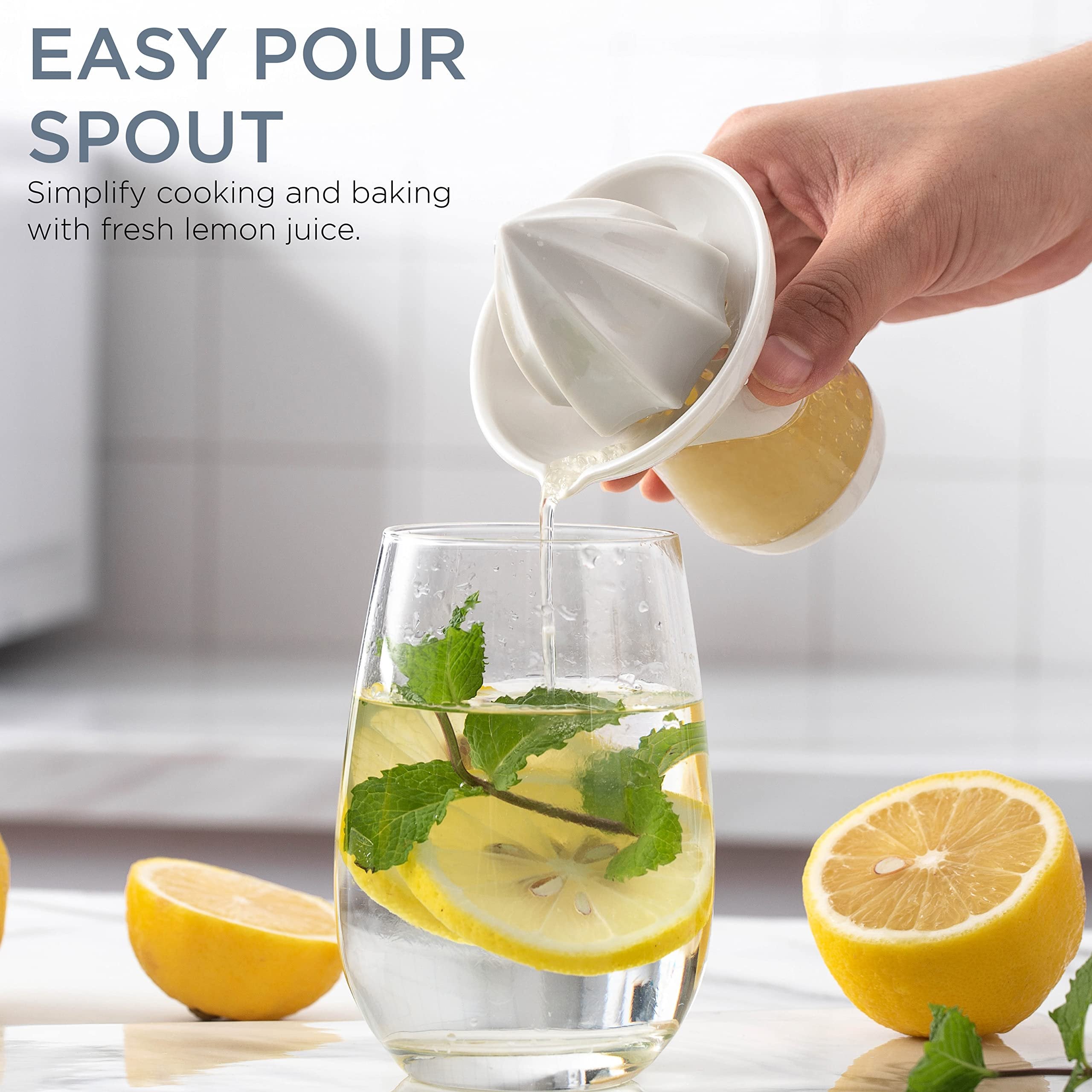 Social Chef Handheld Small Lemon Juicer - Manual Citrus Juicer Reamer with Cup - Holds 1oz of Lemon Juice, Lime Juice or Orange Juice (White)