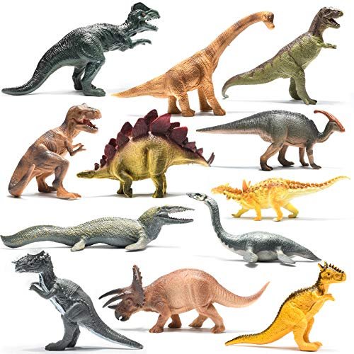PREXTEX 10'' Dinosaur Figures - 12 Plastic Dinosaur Toys for Boys & Girls - Plastic Dinosaurs - Assorted Dinosaurs Include T-Rex & More - Dinosaur Toys for Kids 3-5+