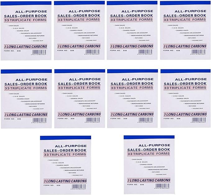 5 Pack Large Sales Order Book Receipt Invoice Duplicate Carbonless 50 Sets 5.9/16" X 8"7/16
