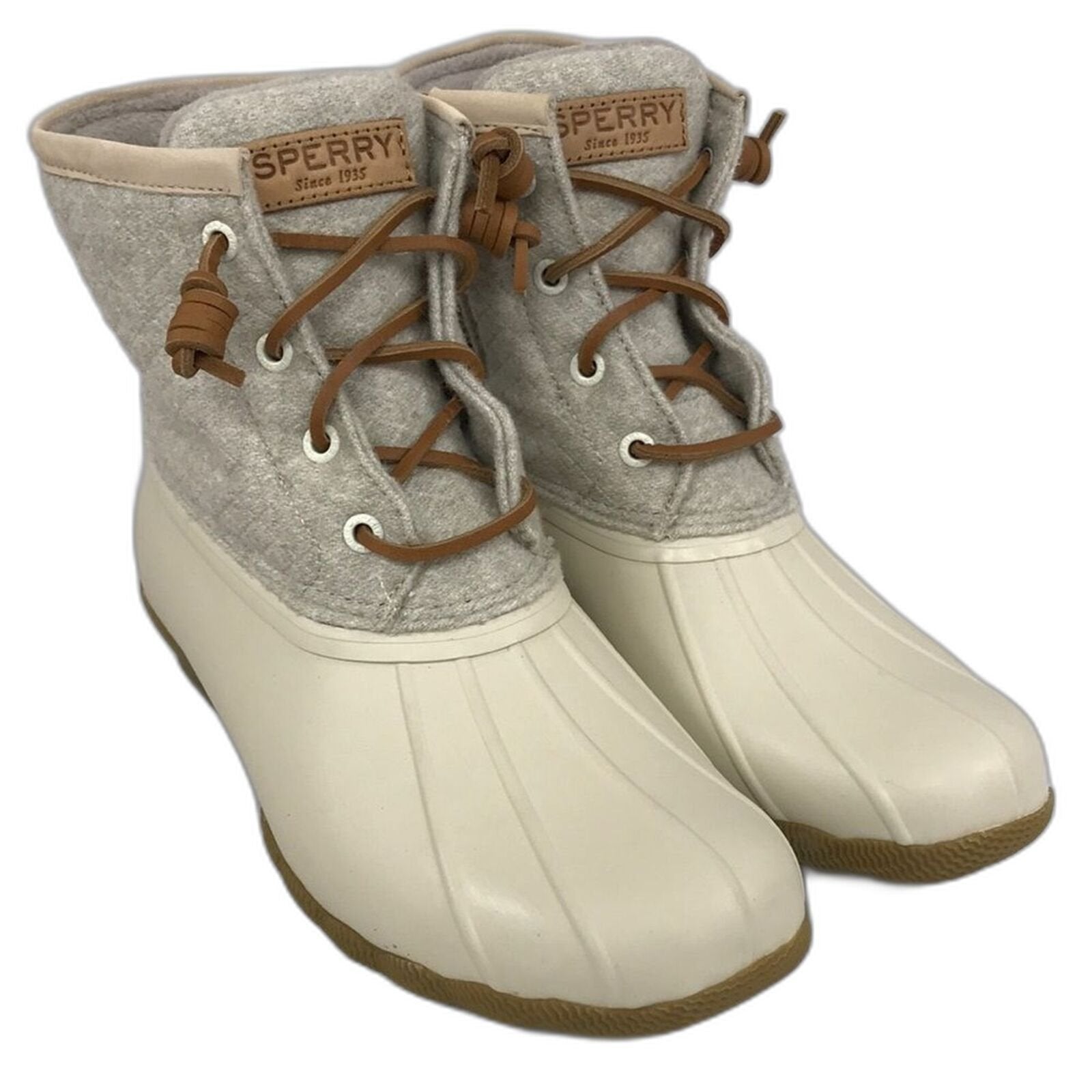 Sperry Womens Saltwater Chevron Quilt Nylon Boots Ivory 7 US