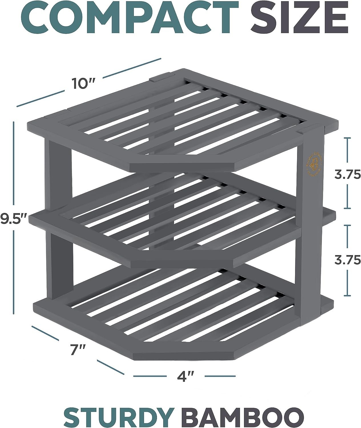 Bambüsi Bamboo Corner Shelf - Kitchen Countertop Organizer, Kitchen Counter Shelf - Corner Cabinet Organizer - Dish Organizer, Plate Organizer for Cabinet - Organizes and Saves Space (Grey)