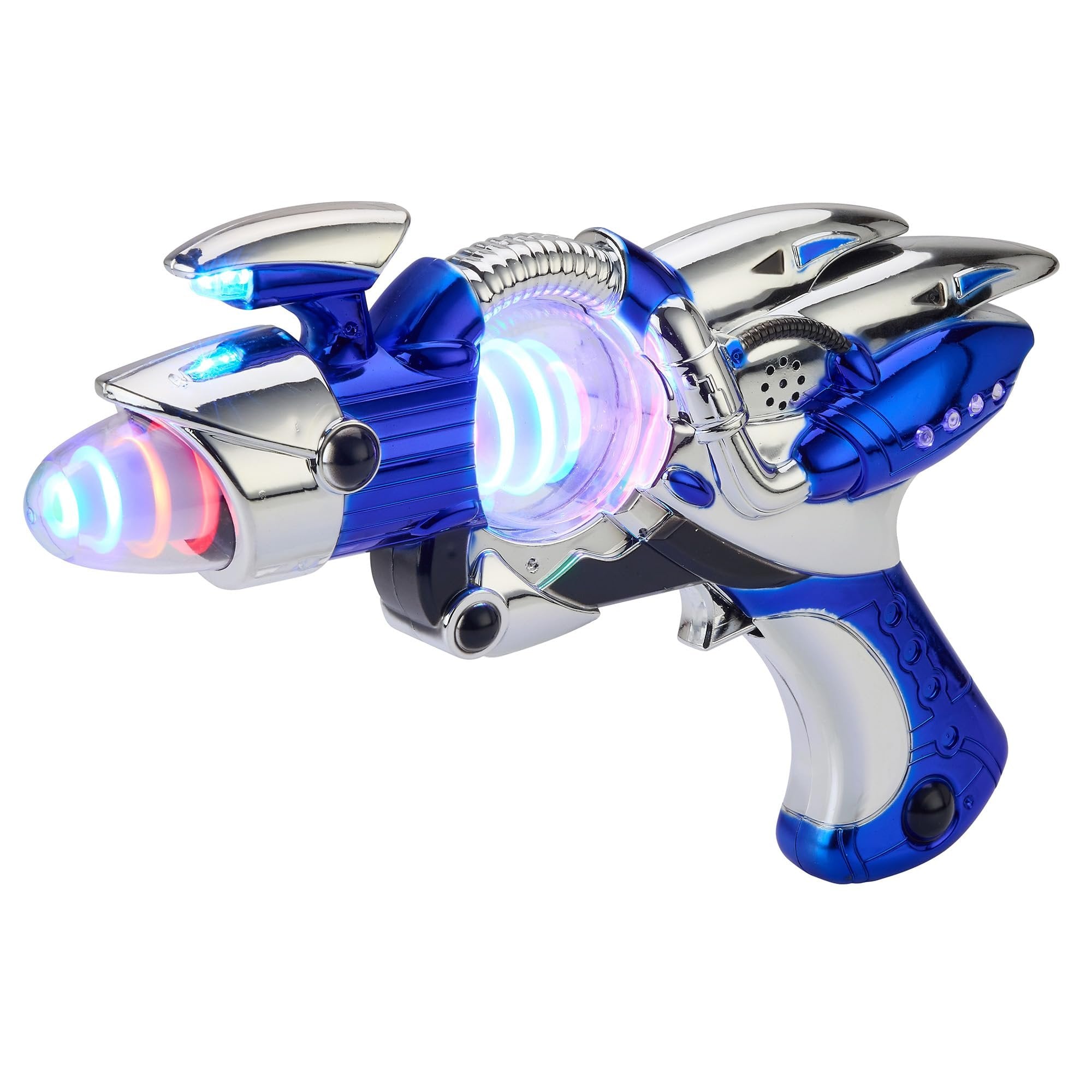 Playbees Light-Up Noise Blaster - Blue - 11.5 Inches - Super Spinning Space Sound Effects with Futuristic Power Galaxy Ranger FX for Party Favor, Novelty Toy, Party Bag Stuffer for Ages 5+