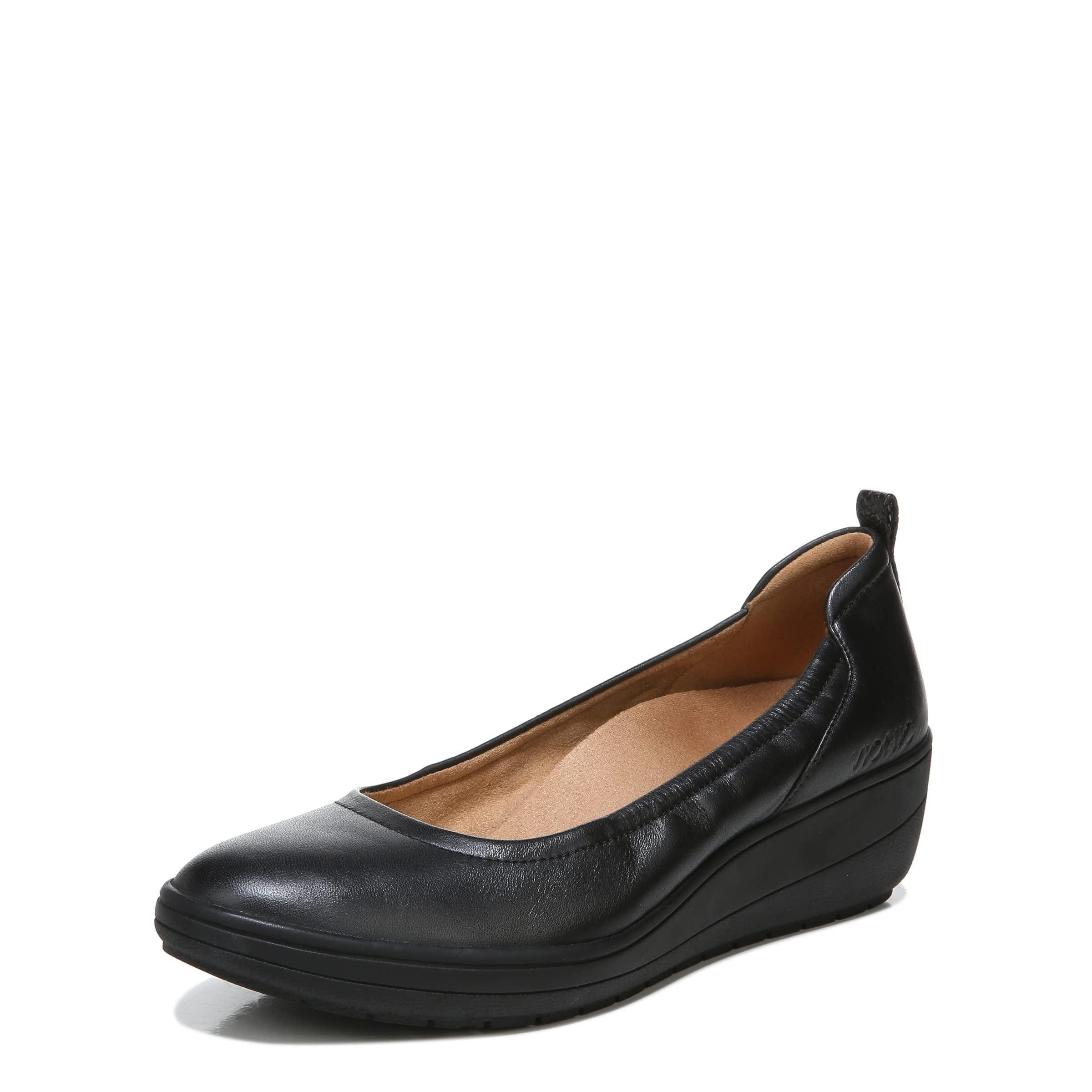 Vionic Jacey Women's Slip-on Wedge Shoe Black/black Leather - 7.5 Medium
