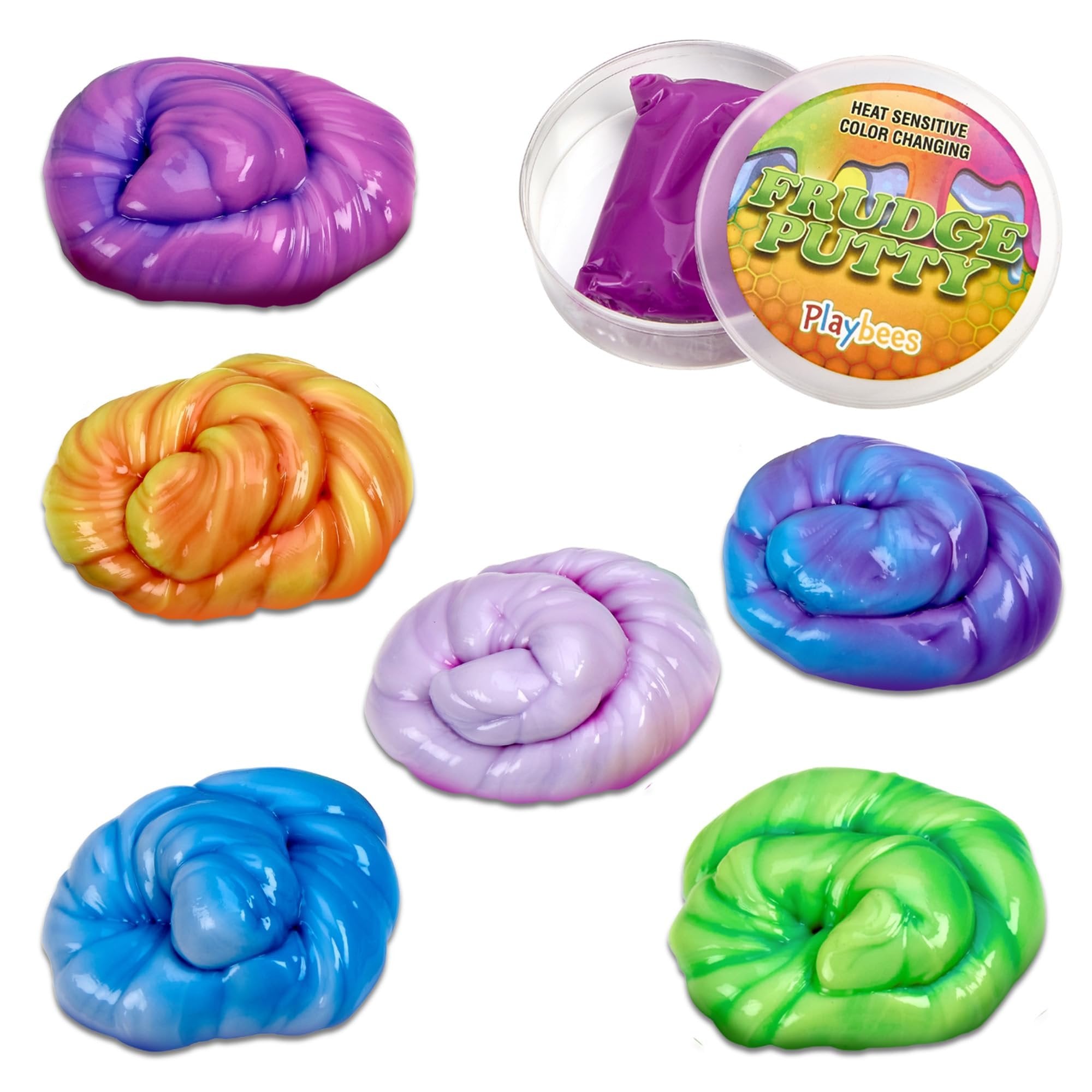 Playbees Color Changing Frudge Putty - 6 Pack - Mini Slime Putty for Sensory Play, Educational Games, Fidget Toys - Heat Sensitive - Magical Color Shifts - Slime Favors - 0.5 Oz