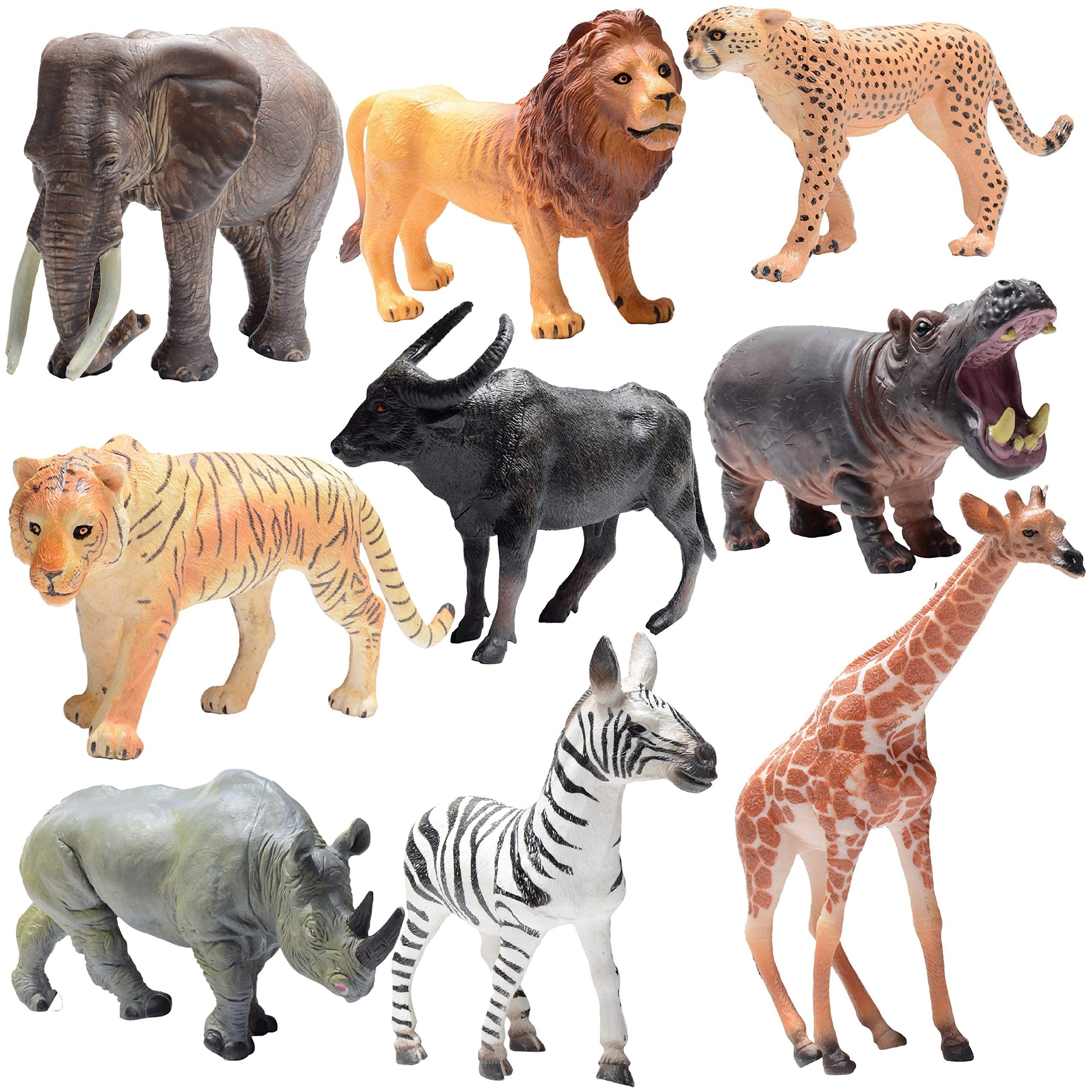 Prextex Realistic Safari Animal Figurines - 9 Large Plastic Figures - Jungle, Zoo, Forest, and Wild Animal Toys with Educational Animals Book, Safari Animals Figures - Birthday Gift, Toddlers 3+ Years
