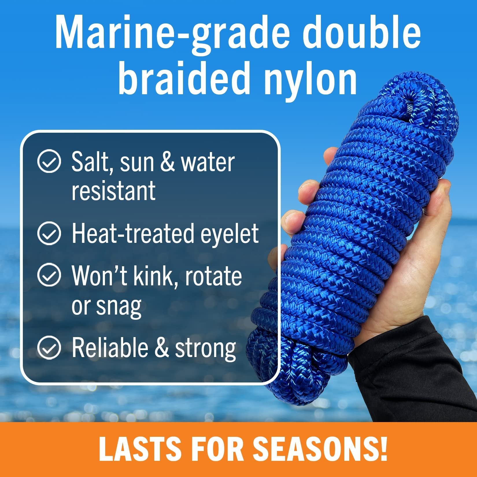 Boat Dock Lines & Rope Boat Ropes for Docking 1/2" Line Braided Mooring Marine Rope 25FT 1/2 Inch Nylon Rope Boat Dock Lines for Docking Boat Lines Boating Rope Braided with Loop Royal Blue 4 Pk
