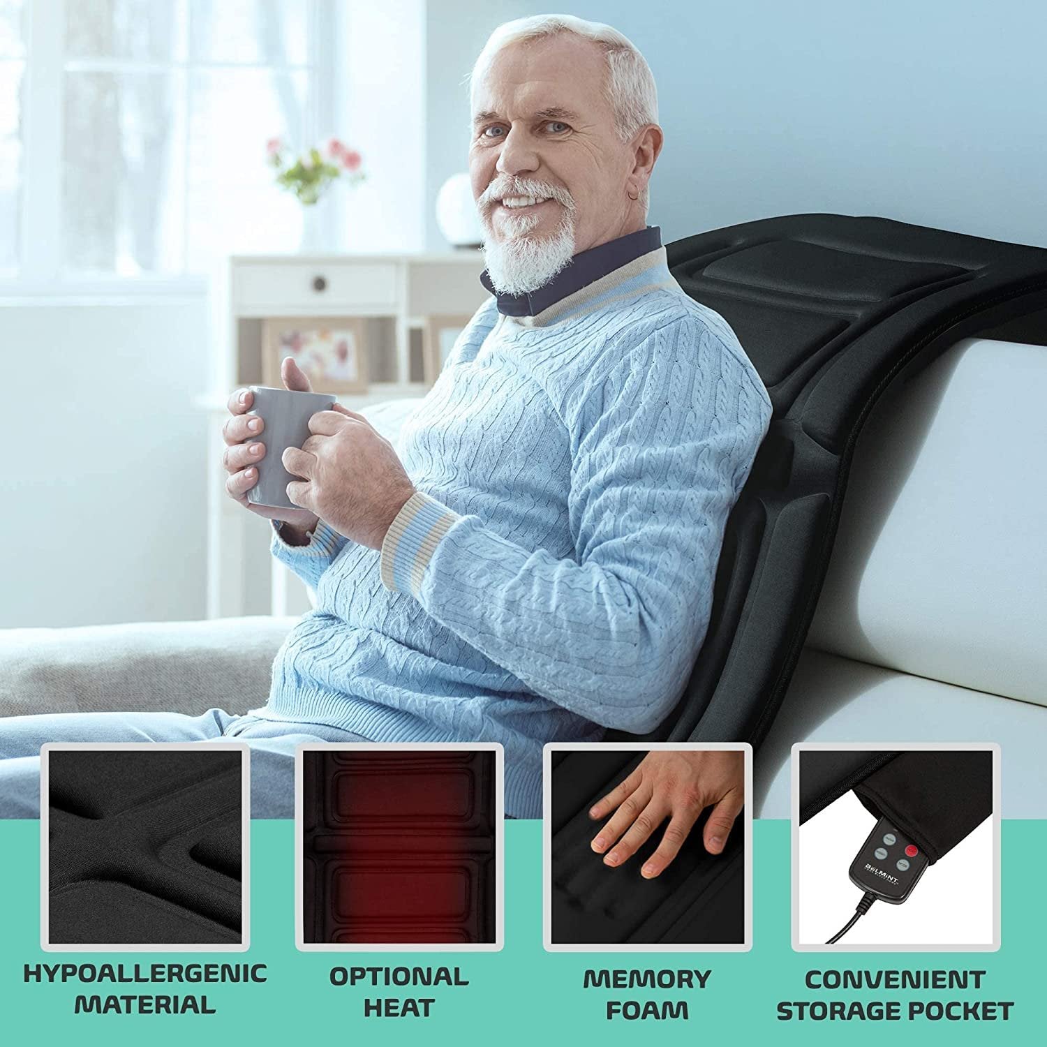 Belmint Full Body Vibrating Mat - 10 Motor - Black - Size 1 - Back Pain Relief & Muscle Relaxation