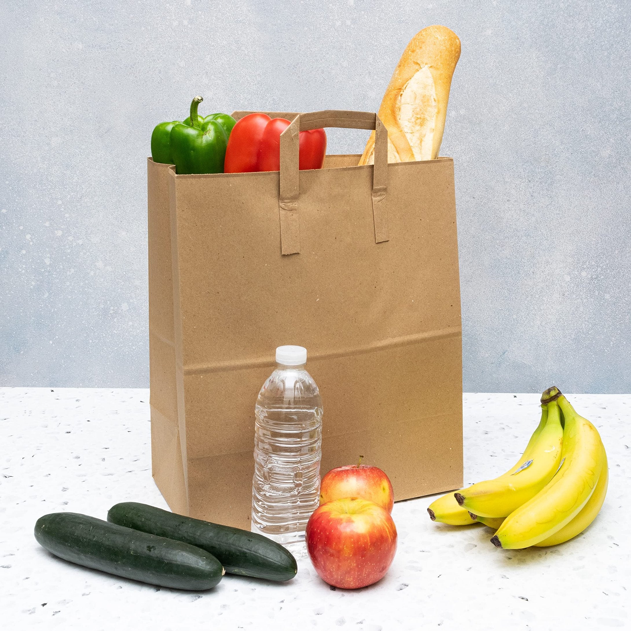 Brown Paper Bags with Handles - 10x5x13 100 Pack Grocery Bags, Medium Disposable Wholesale Kraft Paper Bags for Food, Delivery, Takeout, Groceries, Lunch Bags, Shopping, Small Business Supplies, Bulk