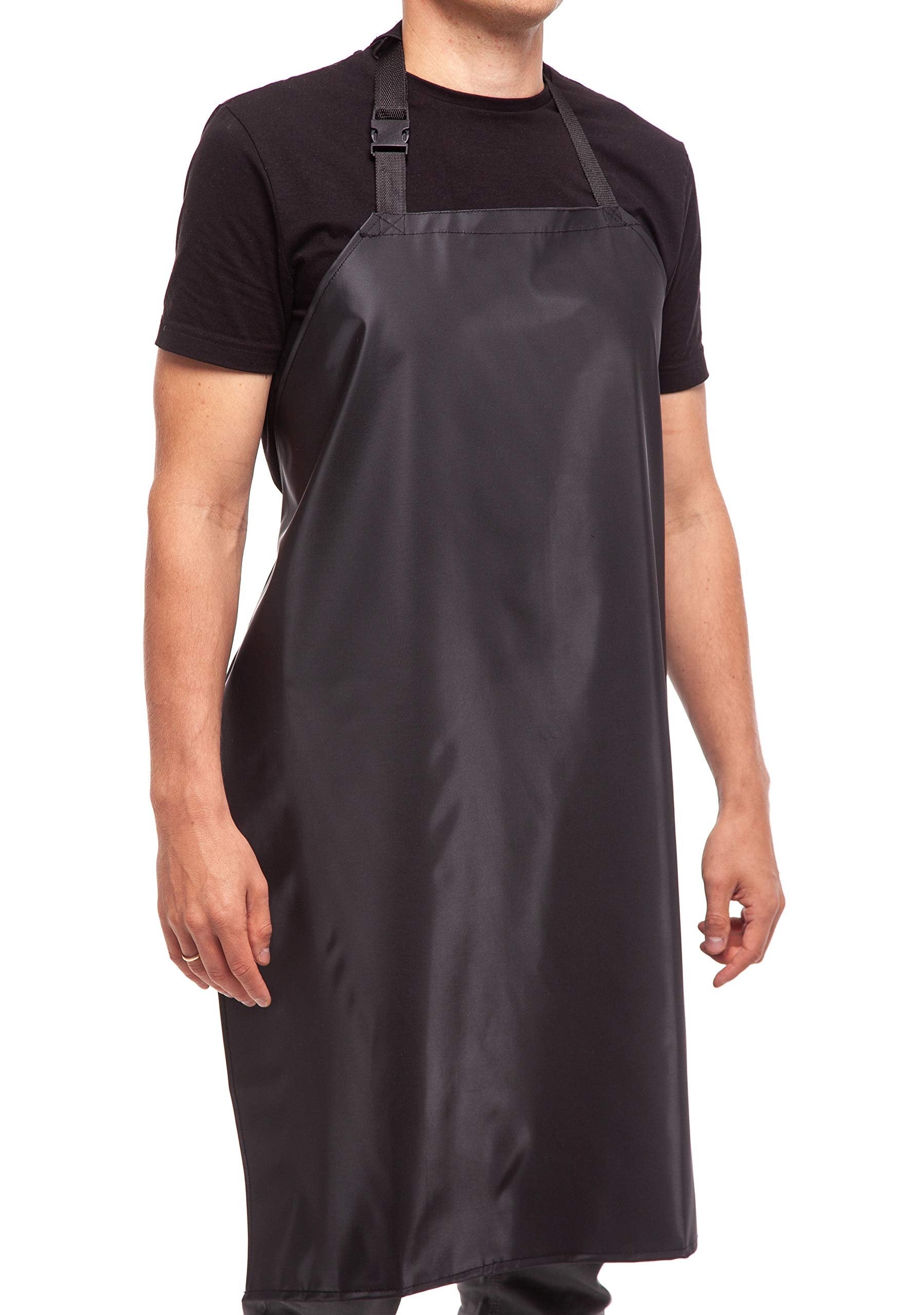 Aulett Home 35" Black Vinyl Rubber Apron, Waterproof Aprons for Dishwashing, Lab, Butcher, Dog Grooming - Industrial Chemical Resistant Plastic Apron - Heavy Duty Dishwasher Apron