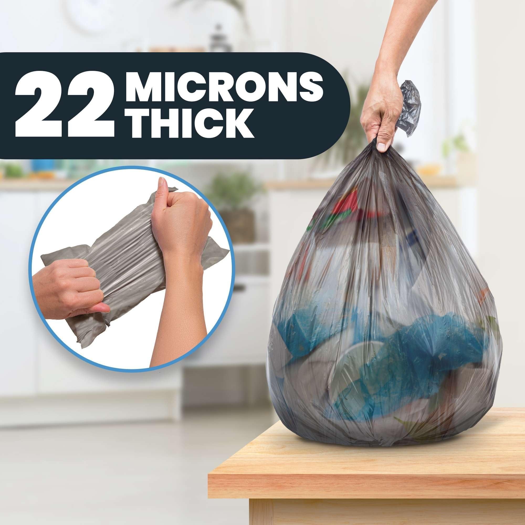 Small Trash Can Liners, 300 Count - 4 Gallon Garbage Bags for Office Trash Cans, Bathrooms, Laundry, Bedrooms - 22 Microns Thick, Gray Transparent