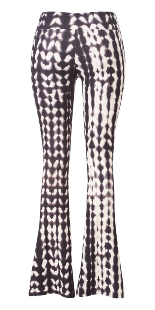 SATINA High Waisted Flare Wide Leg Leggings | Printed & Solid | Reg & Plus (XX-Large, Trippy Black)