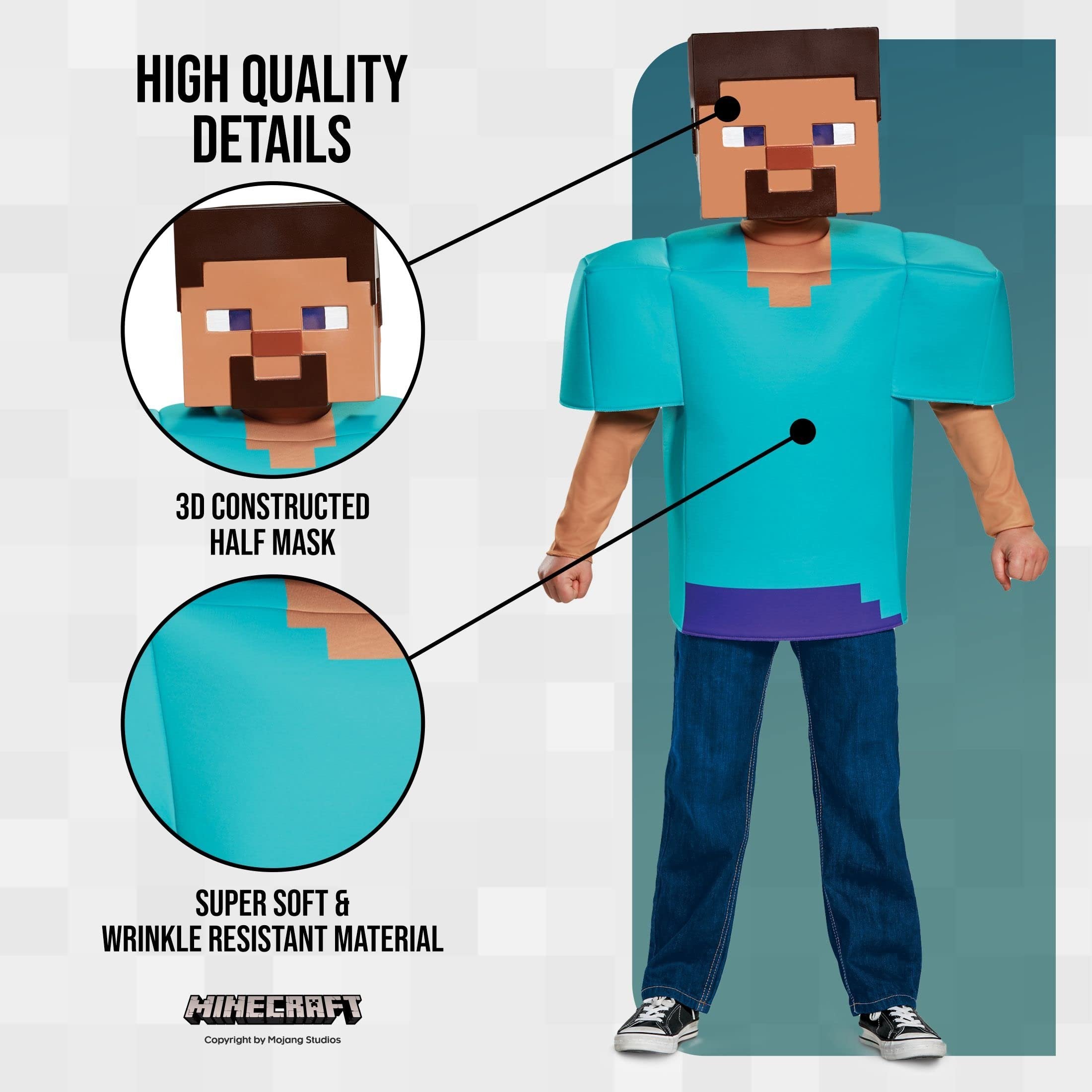 Steve Classic Minecraft Costume, Multicolor, Medium (7-8)