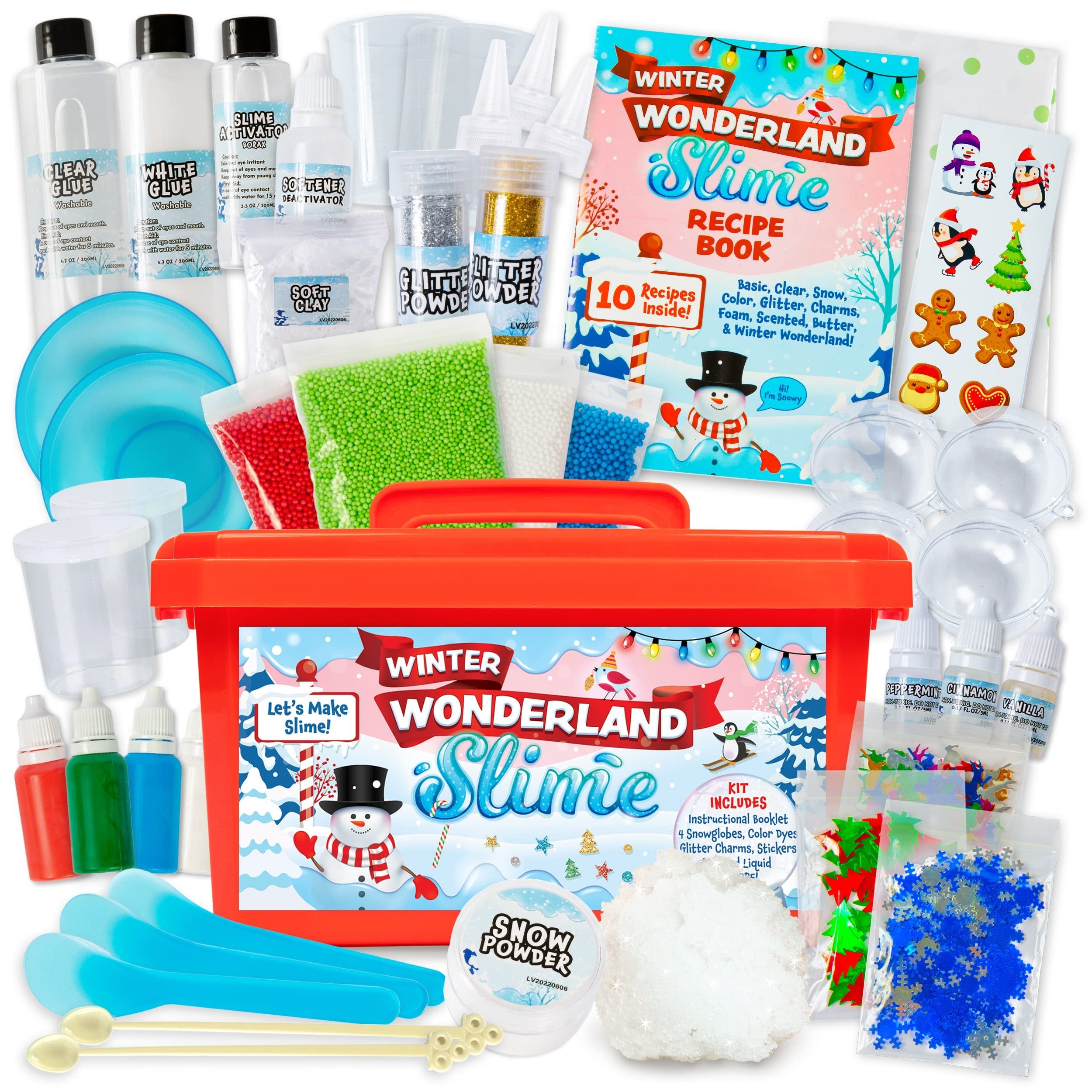 Laevo Winter Wonderland Slime Kit, Slime Kits for Girls and Boys, DIY Make Your Own Slime Set: Cloud, Butter, Scented, Clear & More - Slime Kit for Kids, Boys, Girls - Slime Supplies for 3+ Years Old