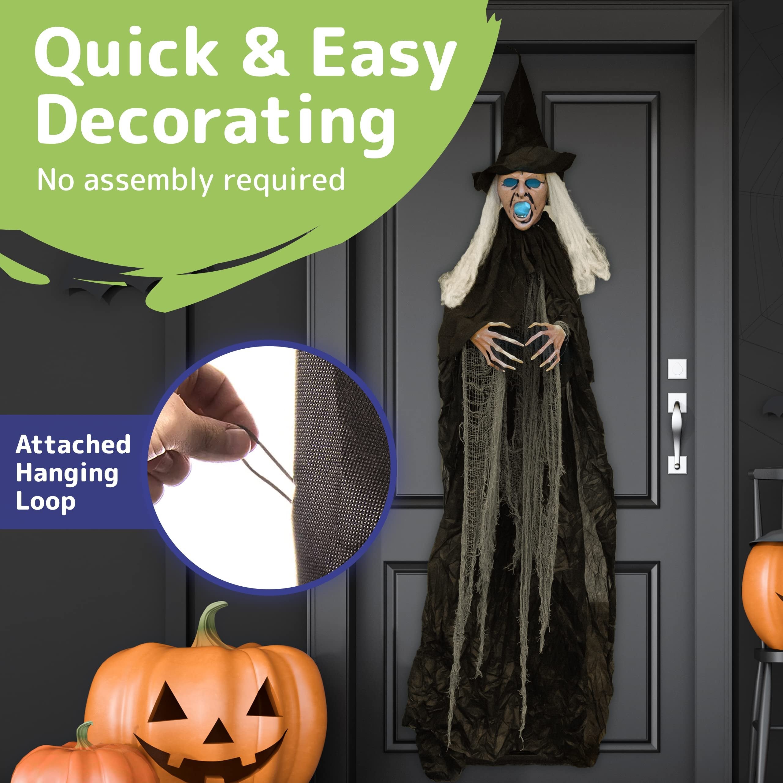 6 Feet Tall Witch - Scary Halloween Décor with Glowing LED Eyes & Mouth - Spooky Witch Scary Halloween Decorations Outdoor and Indoor