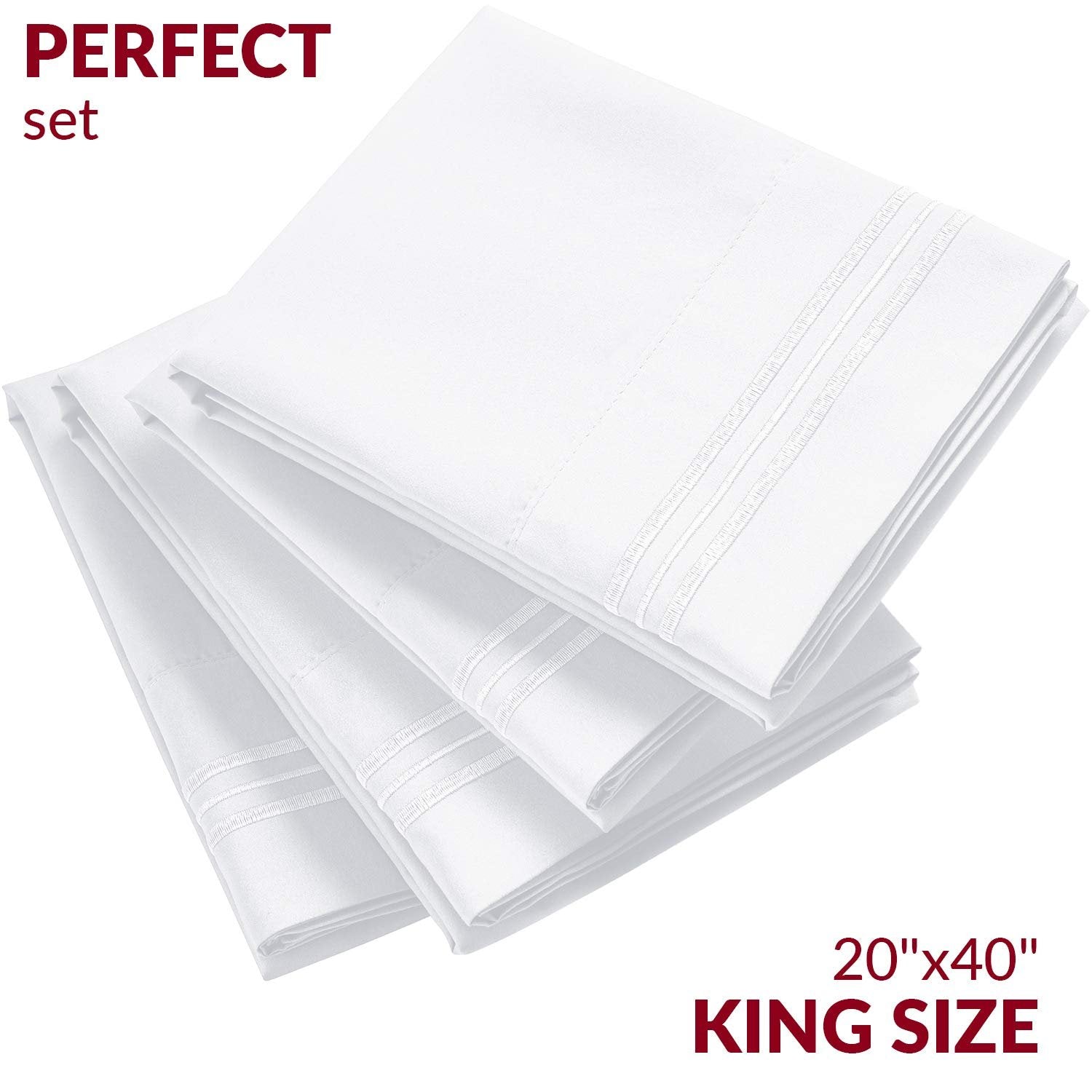 Mellanni King Pillow Cases 4 Pack - Iconic Collection Pillowcases - Hotel Luxury, Extra Soft, Cooling Pillow Covers - Envelope Closure - Wrinkle, Fade, Stain Resistant (4 PC King Size 20"x40", White)