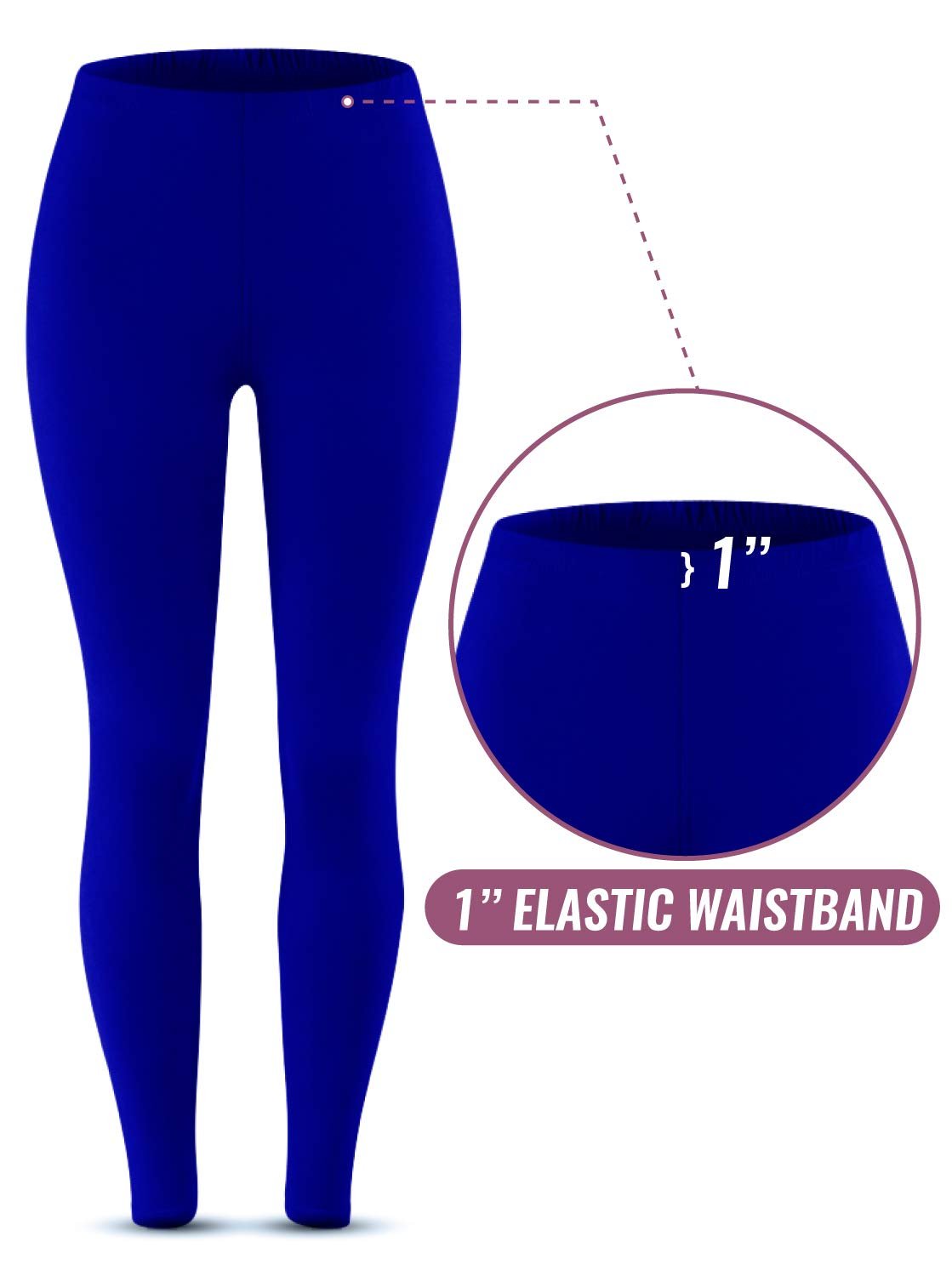 SATINA High Waisted Leggings for Women | Full Length | 1 Inch Waistband (Royal Blue, One Size)