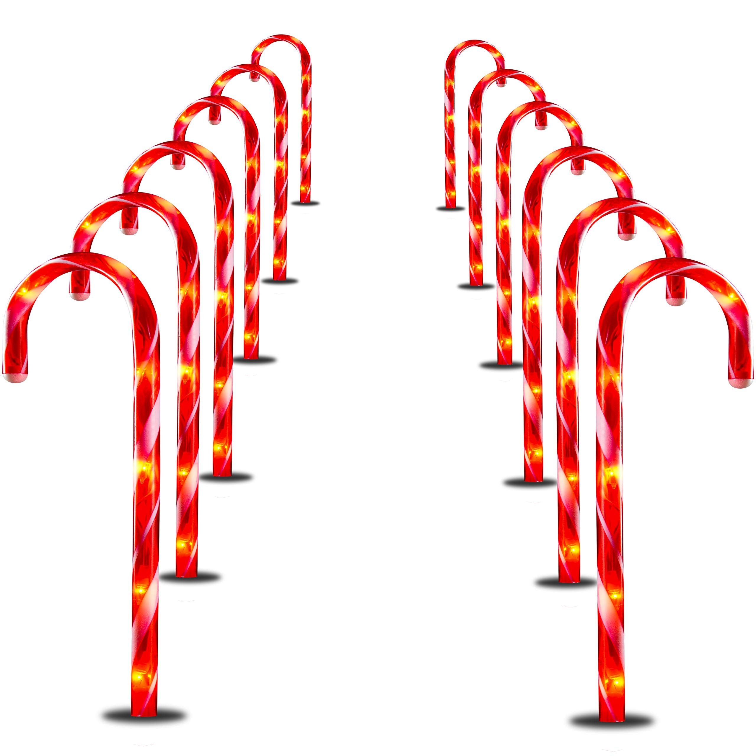 PREXTEX 12 Christmas Candy Cane Pathway Lights Markers for Indoor and Outdoor Use - Christmas Light Up Candy Cane Walkway Outside (2 Sets of 6 Candy Canes, 17 Inches Tall)